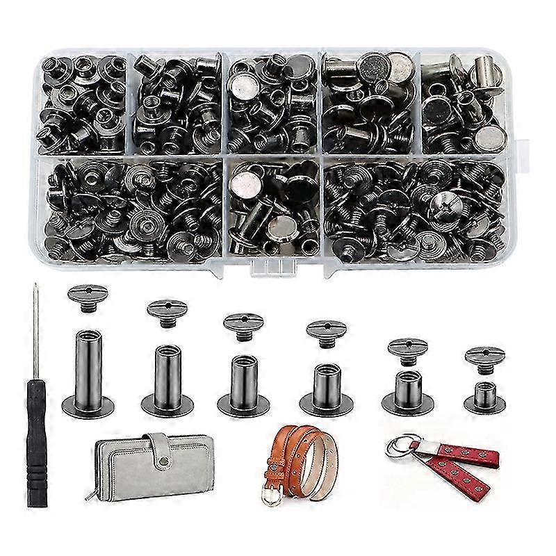 150Sets Chicago Screws Assorted Kit,6 Sizes Round Flat Head Leather Rivets M5 Chicago Binding Screws