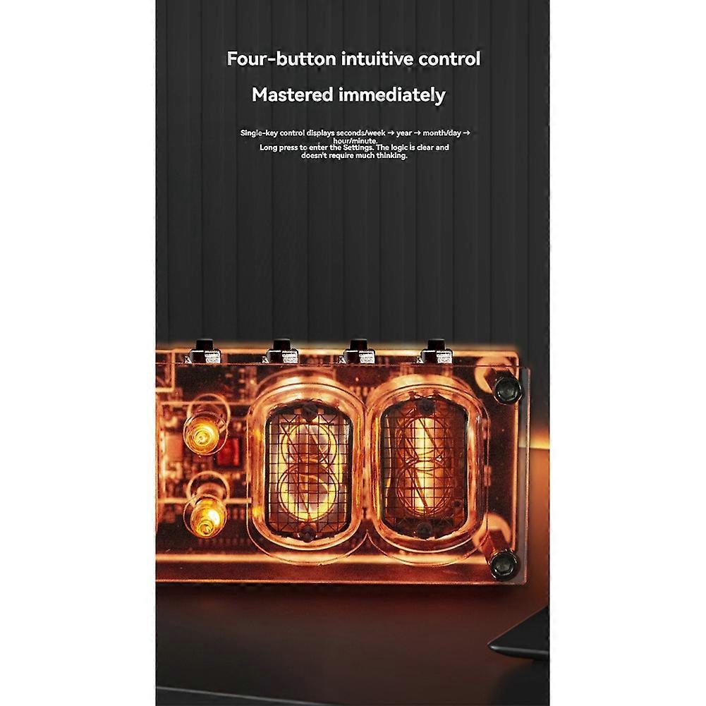 In-12 Glow Tube Clock 4-Digit Retro Nixie Tube Clock with RGB Colorful Light DC5V USB for Desktop and Room Decoration