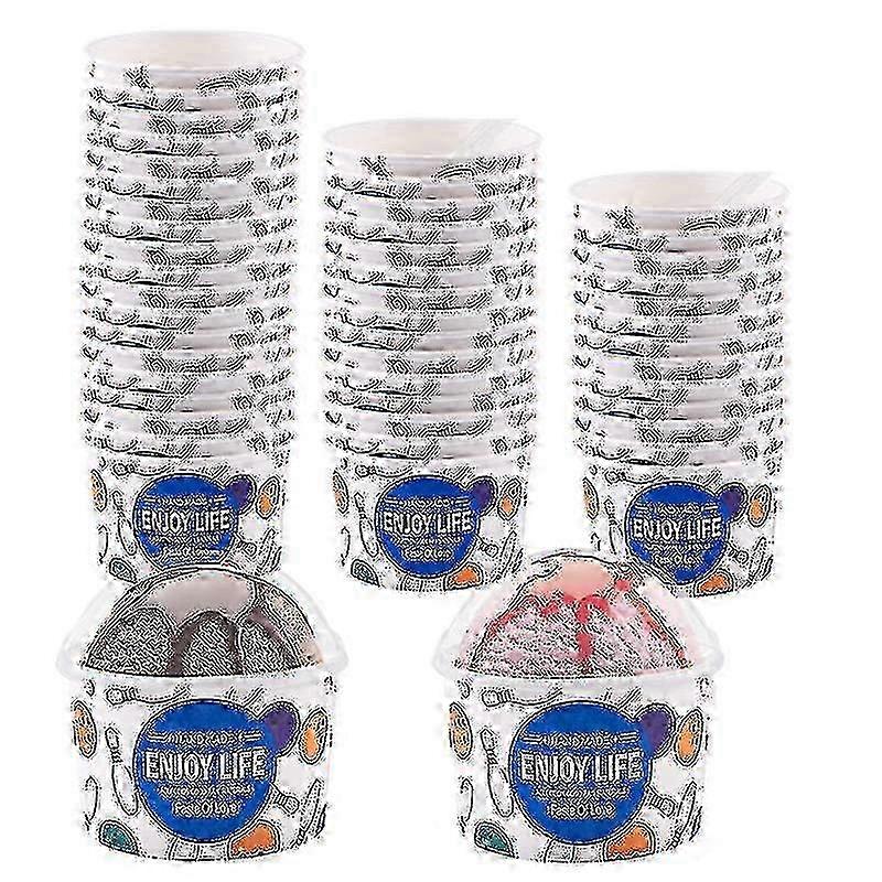 50 Pcs Paper Ice Cream Cups,200ml Disposable Dessert Bowls With Lids For Ice Cream Cake Frozen Yogurt