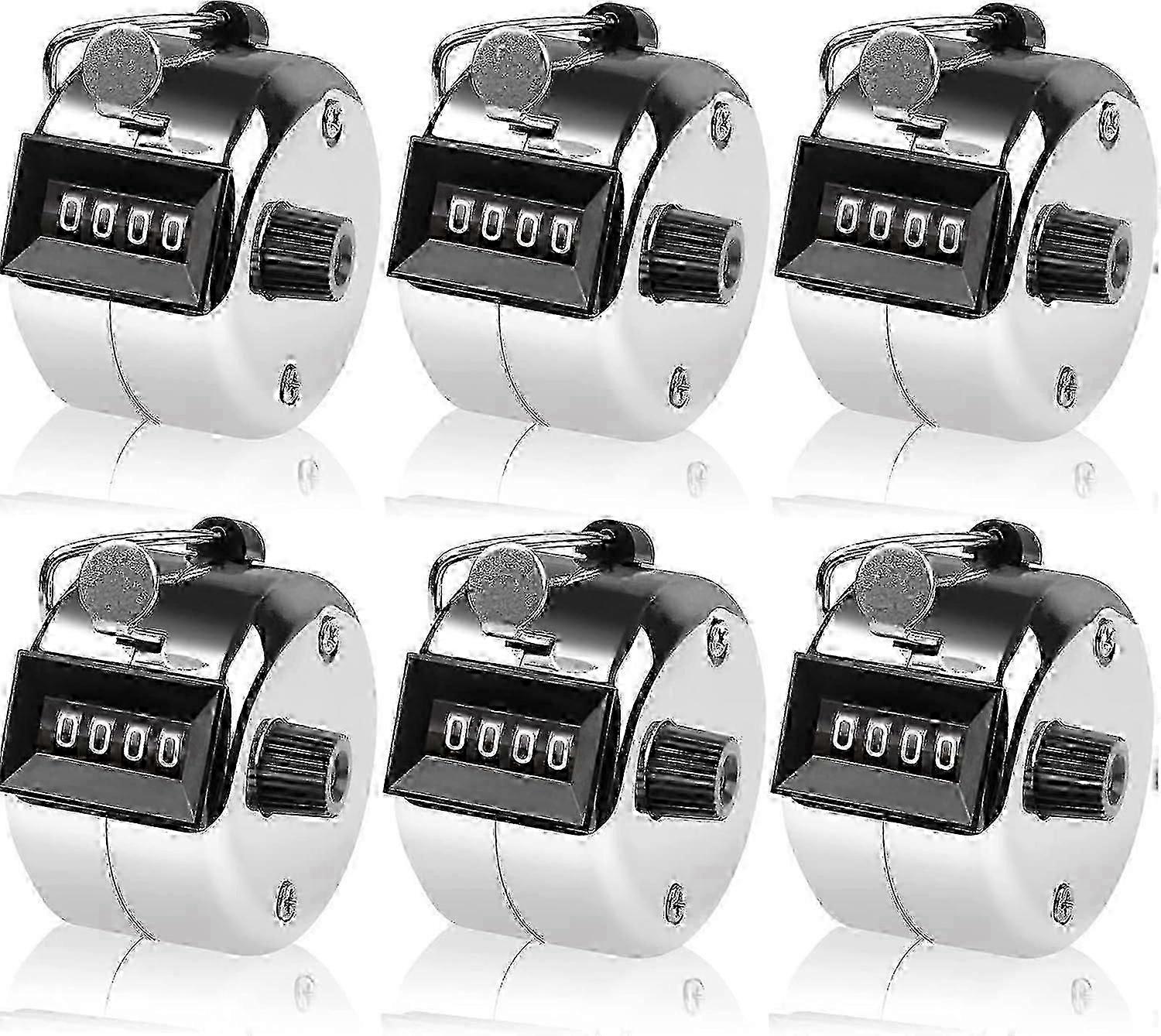 6 Pack Hand Tally Counter 4-Digit Lap Counter Clicker Handheld Mechanical Number Click Counters with Metal Finger Ring Hoop Holder Silver