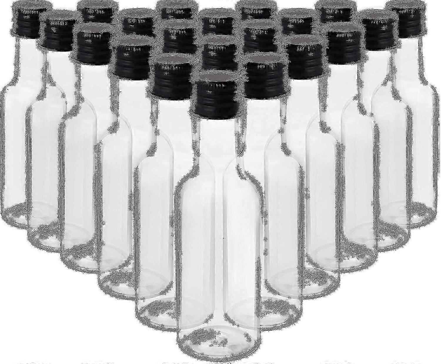 Mini Liquor Bottles (24 Pack) - Reusable Plastic 50ml Empty Spirit Bottles With Black Screw Caps And Liquid Funnel Edition 1107