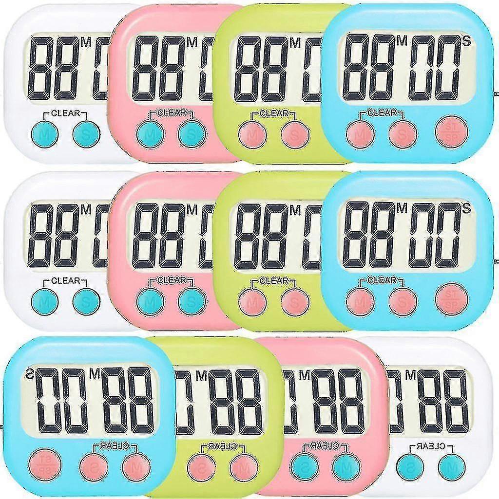 12 Pack Digital Kitchen Timer Strong Magnetic Electronic Countdown Timer, Loud Alarm, Small Size