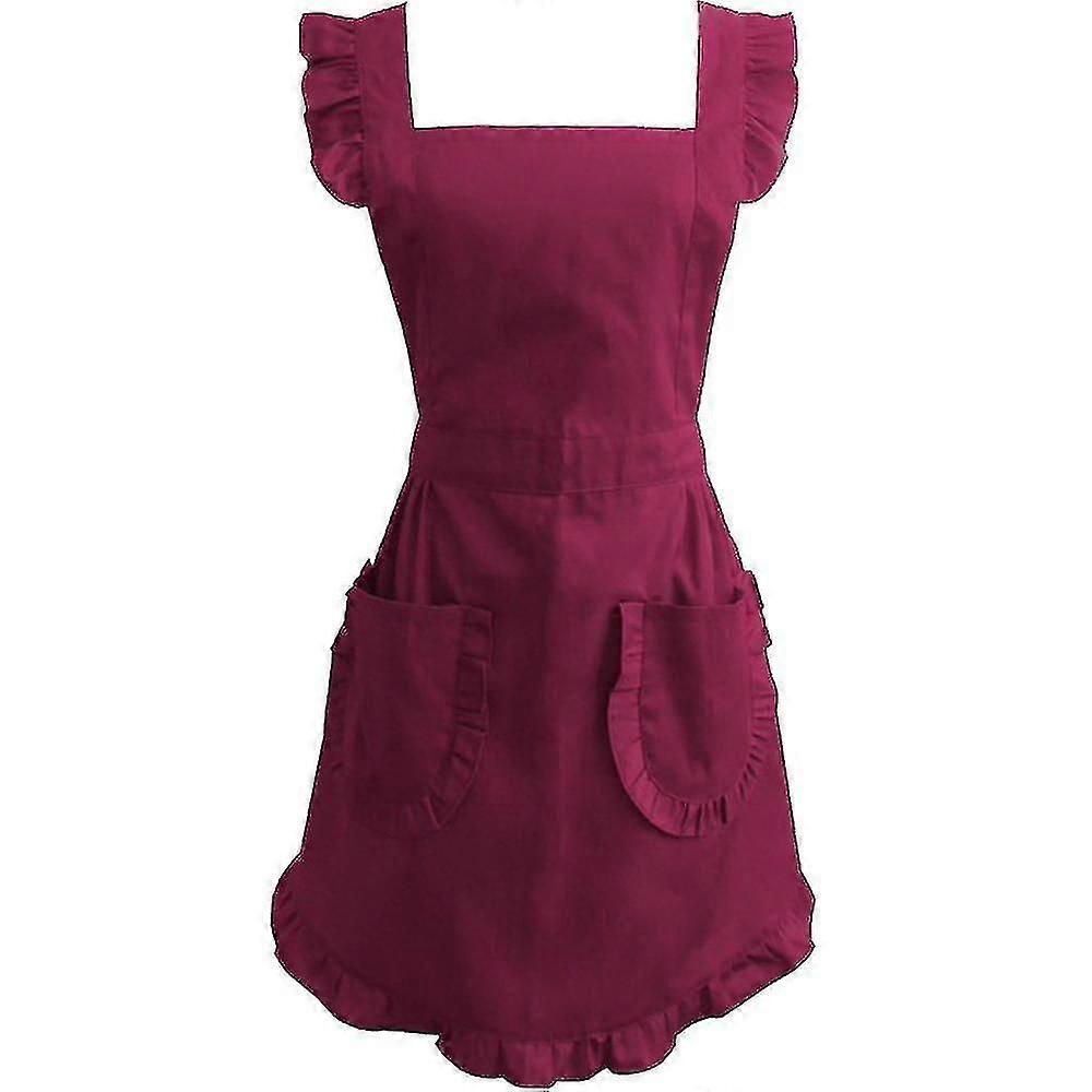 Retro Adjustable Ruffle Apron With Pockets, Small To Plus Size Ladies