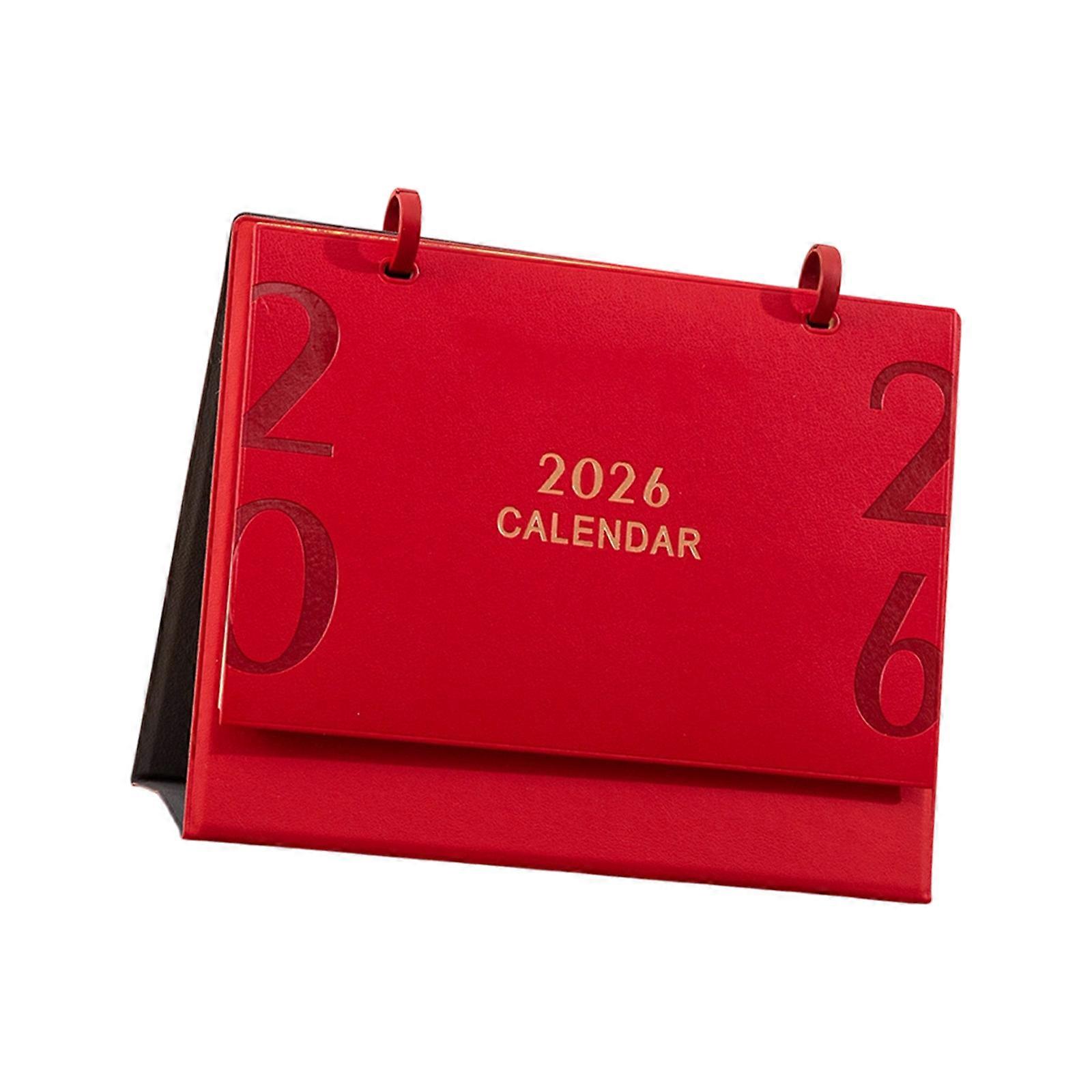 2026 PU Leather Calendar Planner from Jan to Dec Office Desktop Calendar with Holiday Markings And Unruled Daily Blocks  Red