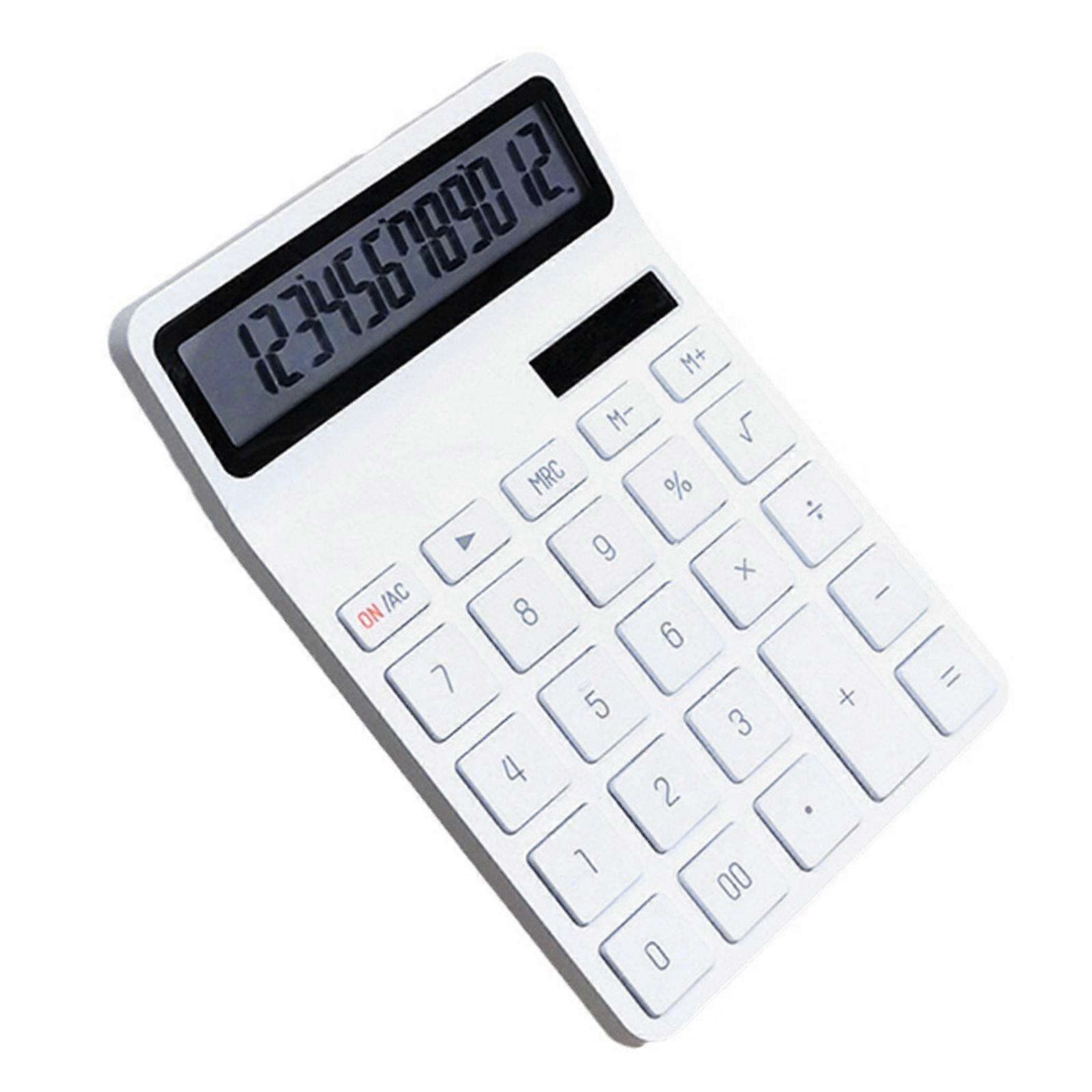 12 Digit Desktop Calculator Lightweighted with Durability for Office and Students Exam Calculations  White