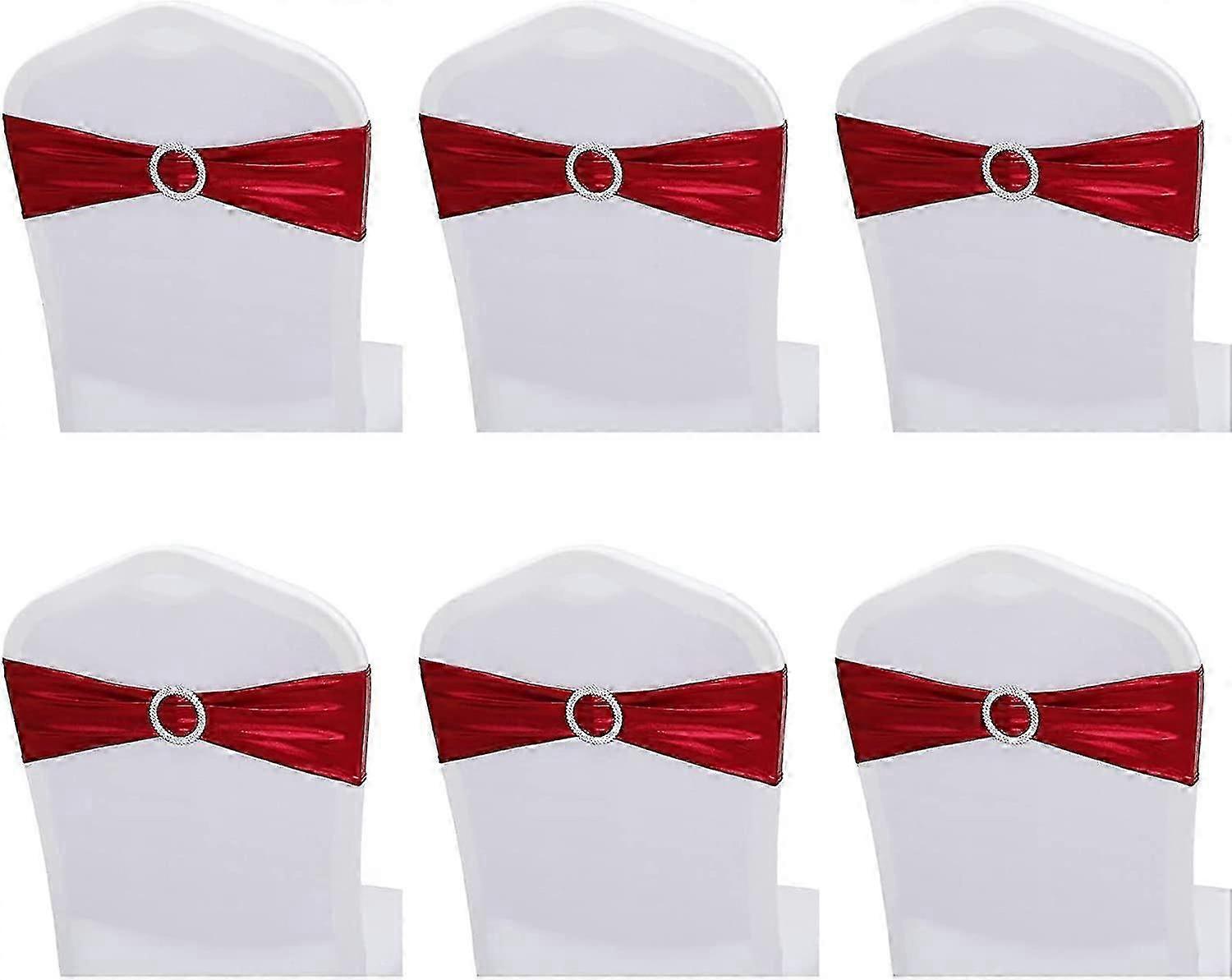 6 stk, elastisk stolbelte, bryllupsfeststol, dekorative stropper (rød) - DD01