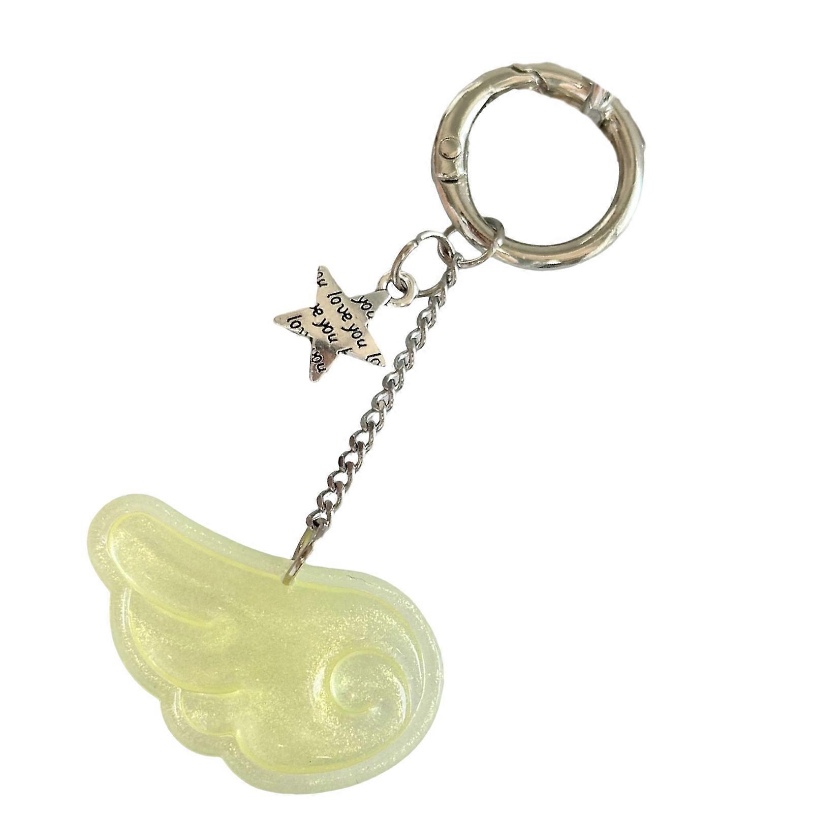 Modern Double Charm Key Chain With Star Wing And Star Motif Soft Touch Resin Perfect For Key Organization  Yellow