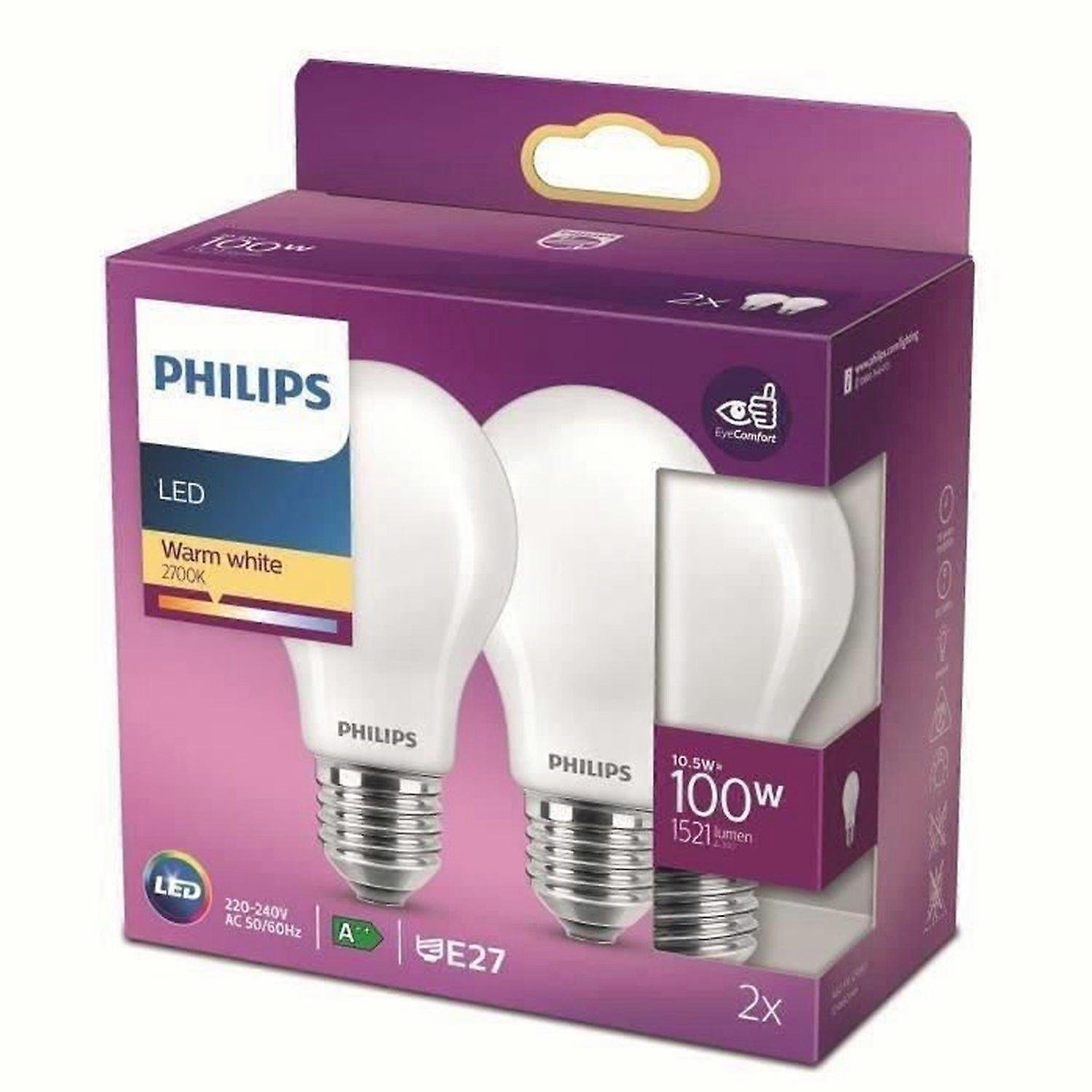 2 LED bulbs, equivalent to 100W, E27, warm white, non-dimmable, glass