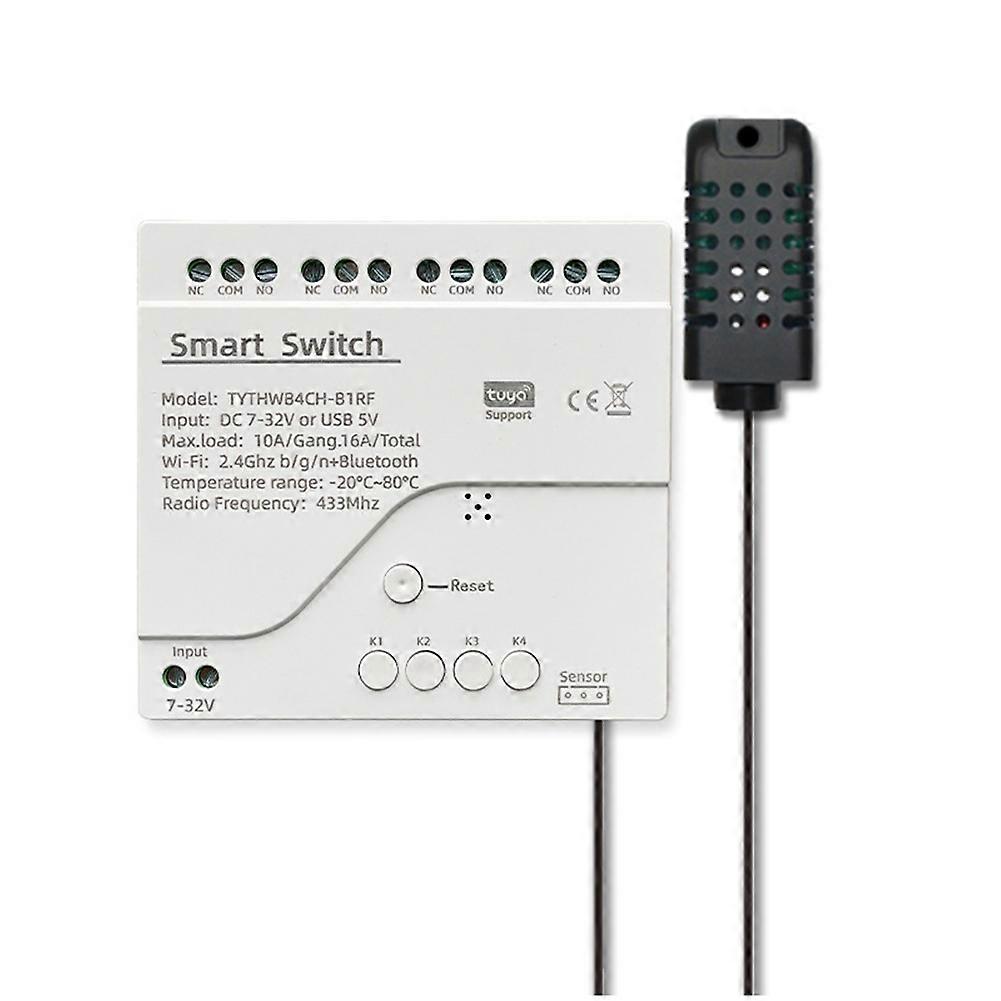 Tuya WiFi DC 7-32V 4 Channel Smart Switch Temperature Humidity Sensor Passive Dry Contact Module Work with Smart Life