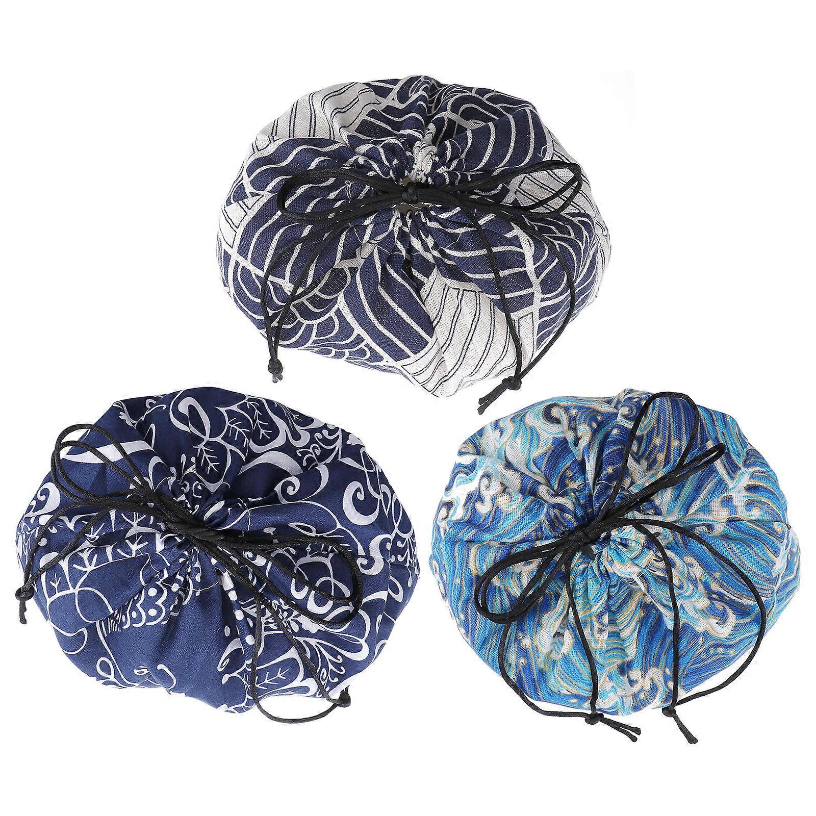 Outdoor Bento Pouch Drawstring Style Portable Lunch Bag Checkerboard Pattern 3Pcs