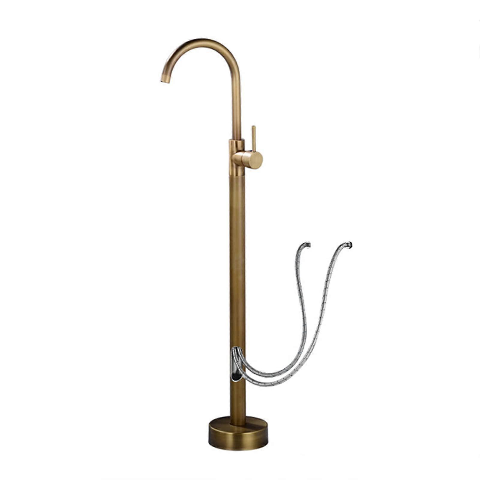 Freestanding Tub Filler Faucet AllCopper Retro Design with 360° Swivel Spout, Floor Mount Shower Mixer Tap (A Perforated)