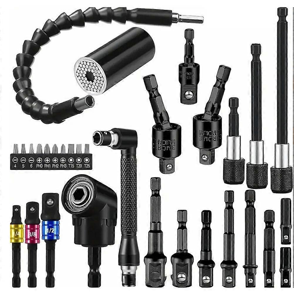 31PCS Flexible Drill Bit Extension Set Rotatable Socket Adapter Hex Shank 105° Right Angle Drill Screwdriver