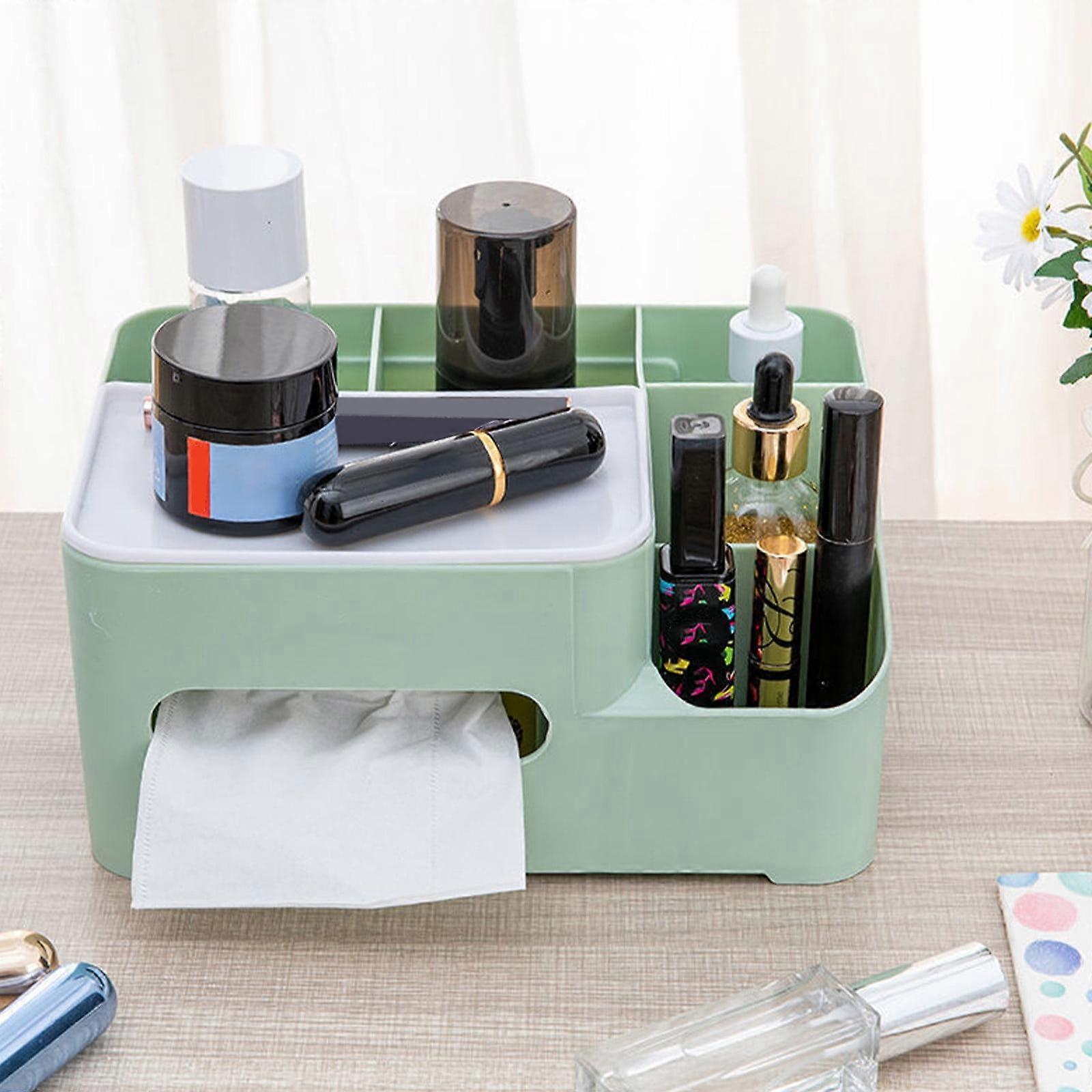 Multi-Function Desktop Tissue Box Organizer with Compartments for Pen, Stationery, Remote Control - Elegant Napkin Dispenser