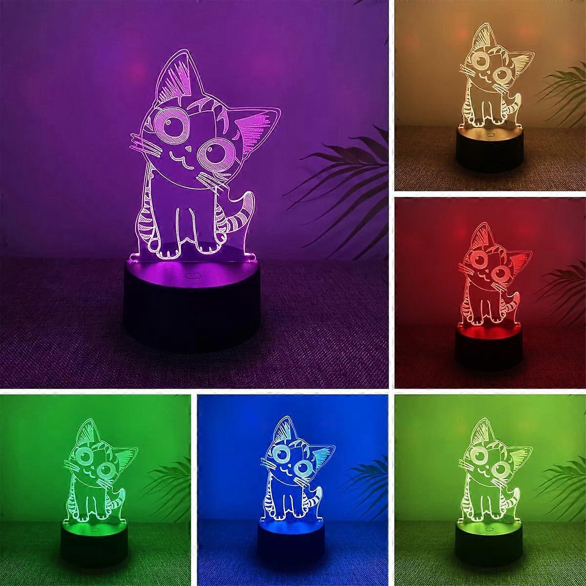 3D Illusion LED Night Light Cat Lamp with 7 Colors USB or Battery Power Touch Control for Bedroom Decor