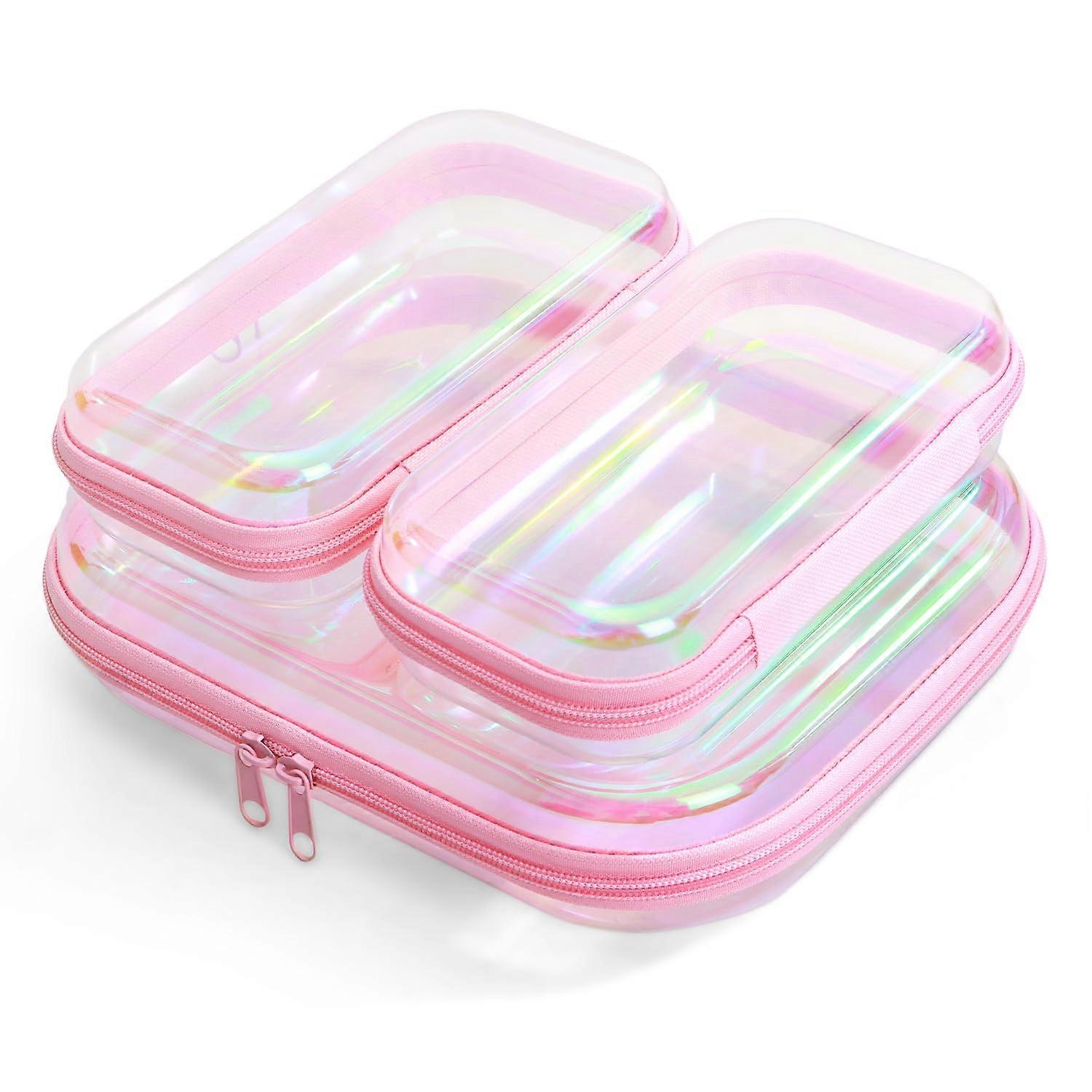 Clear Hard Shell Zipper Case Set, Scratch Resistant Pink Organizer Bags with Secure Closure, 3 Sizes for Travel and Home