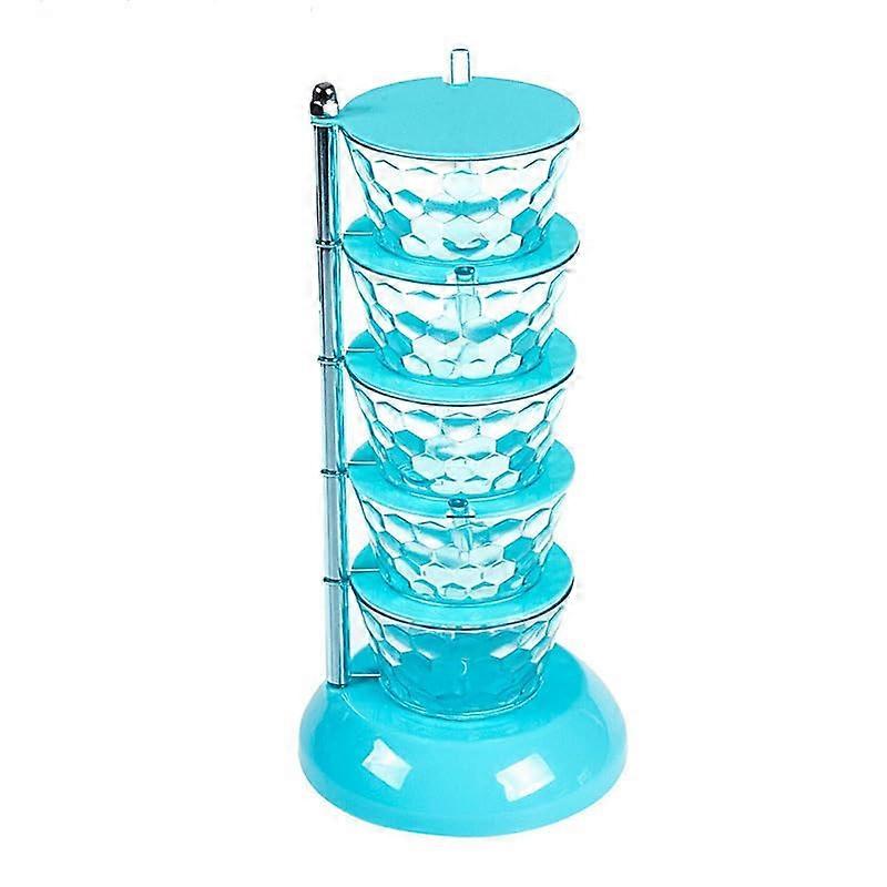 Spice Rack 360 Degree Rotating MultiLayer Kitchen Organizer SpaceSaving Design Blue 5 Level