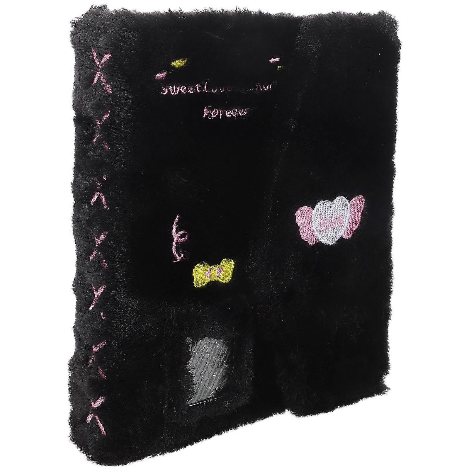 Black Plush Photocard Binder for Tickets and Cards with Convenient Pockets