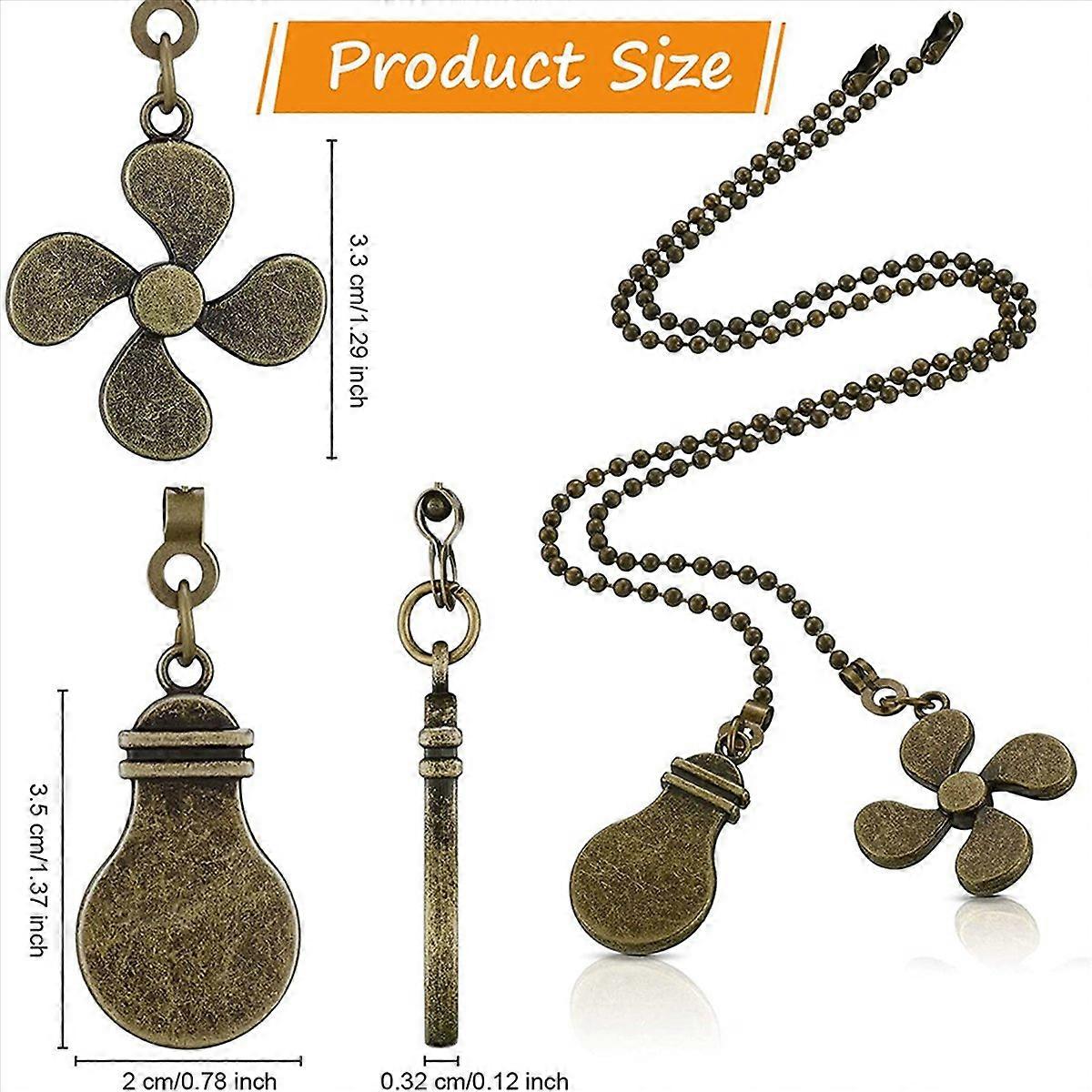 4Pcs Ceiling Fan Pull Chain Set,Bulb and Fan Pattern(Antique Bronze)