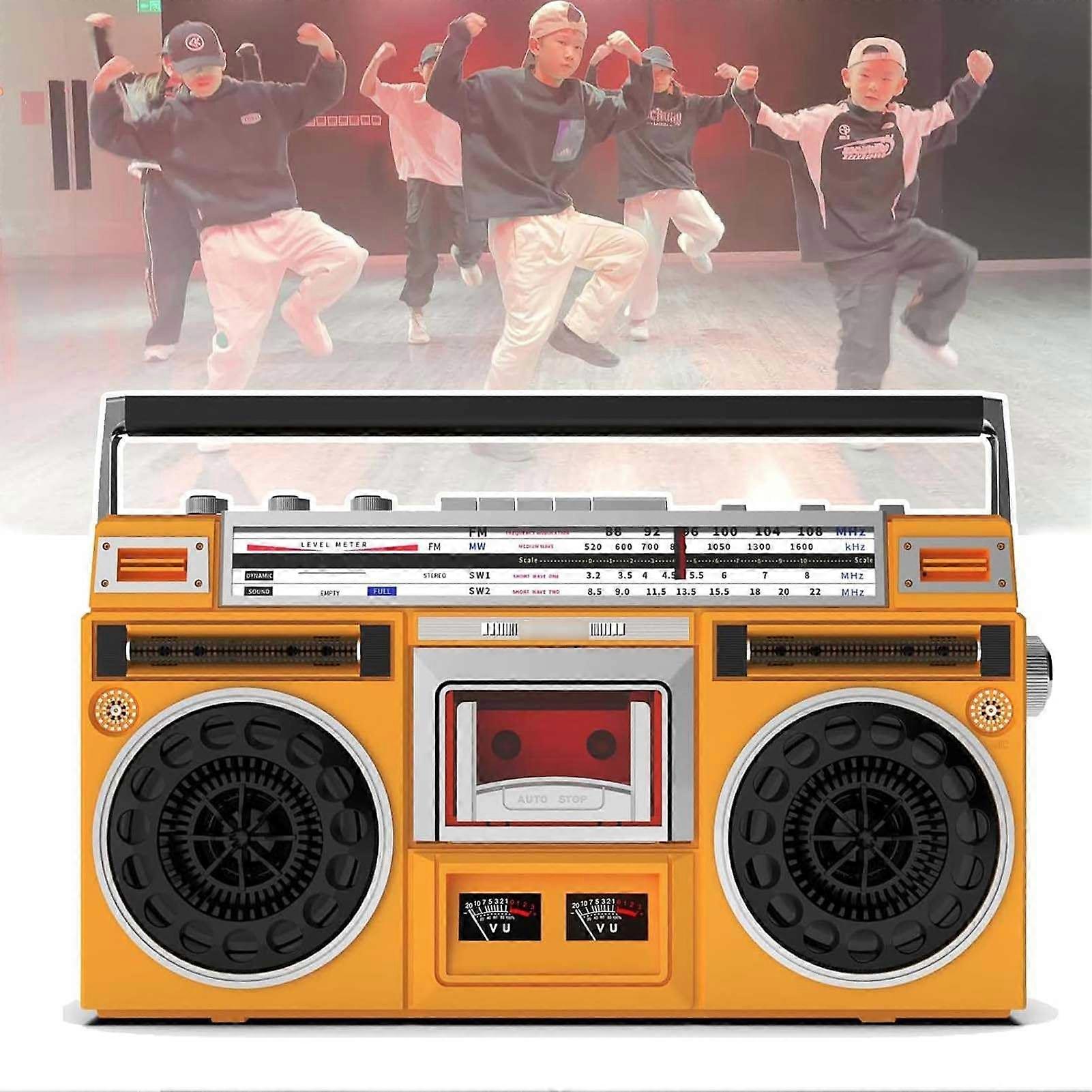Classic 80s Style Retro CD Player Boombox Portable Cassette Recorder AM/FM Radio SD/USB Input Yellow