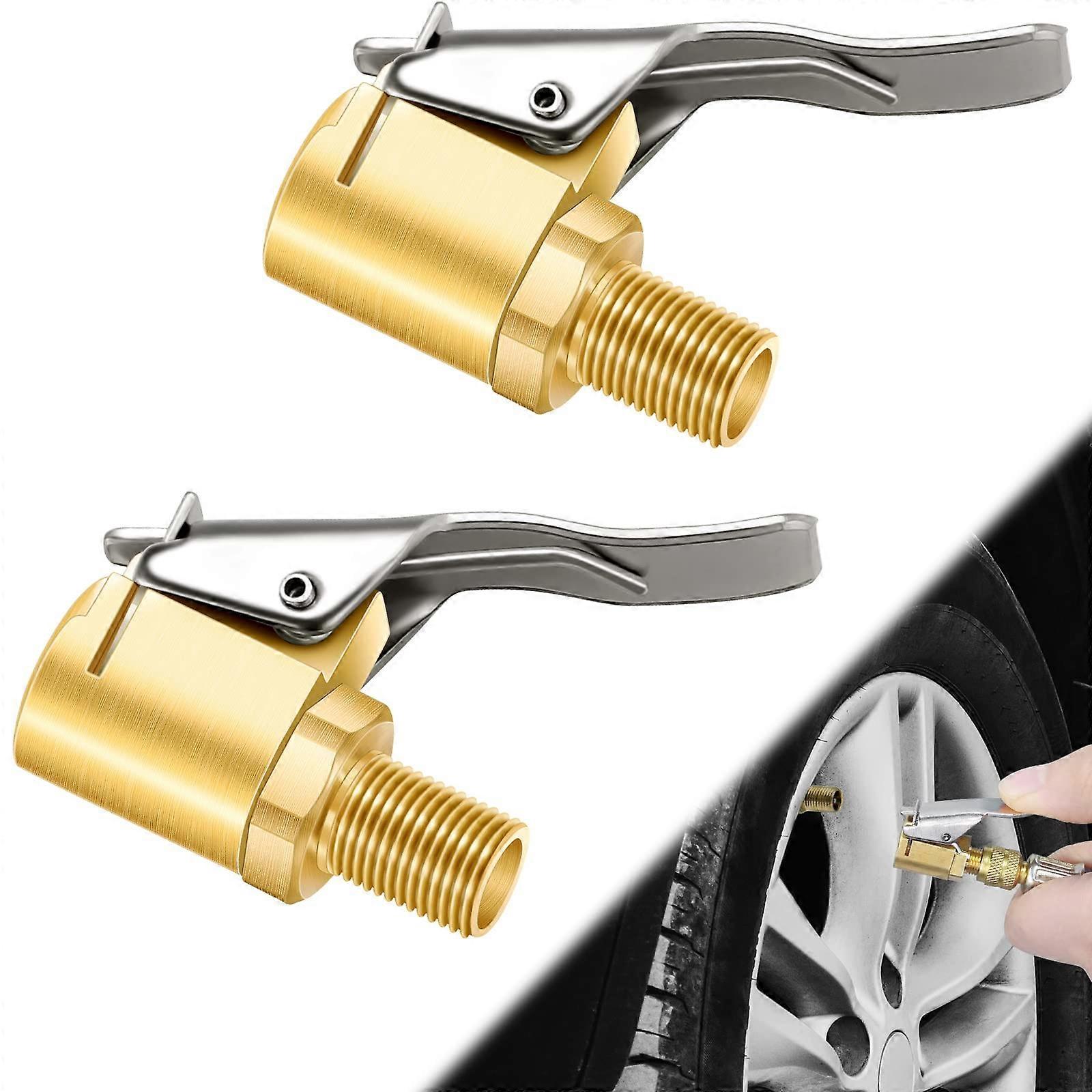 2 Pcs Brass Lock On Tire Air Chuck Adapter for Leak Schrader Valve Inflation 250 PSI