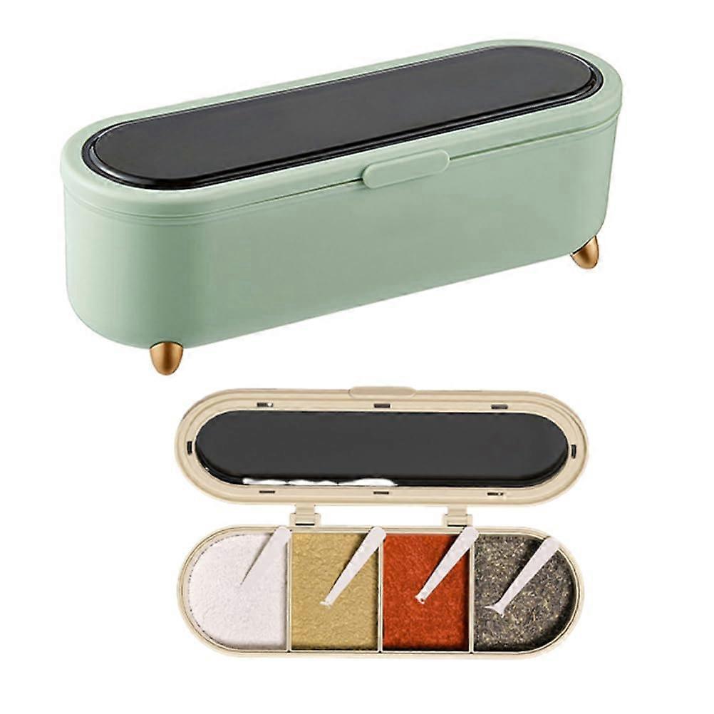 4 Grid Spice Storage Container Set with Lids and Spoons, Clear Seasoning Box for Kitchen Salt Sugar Pepper