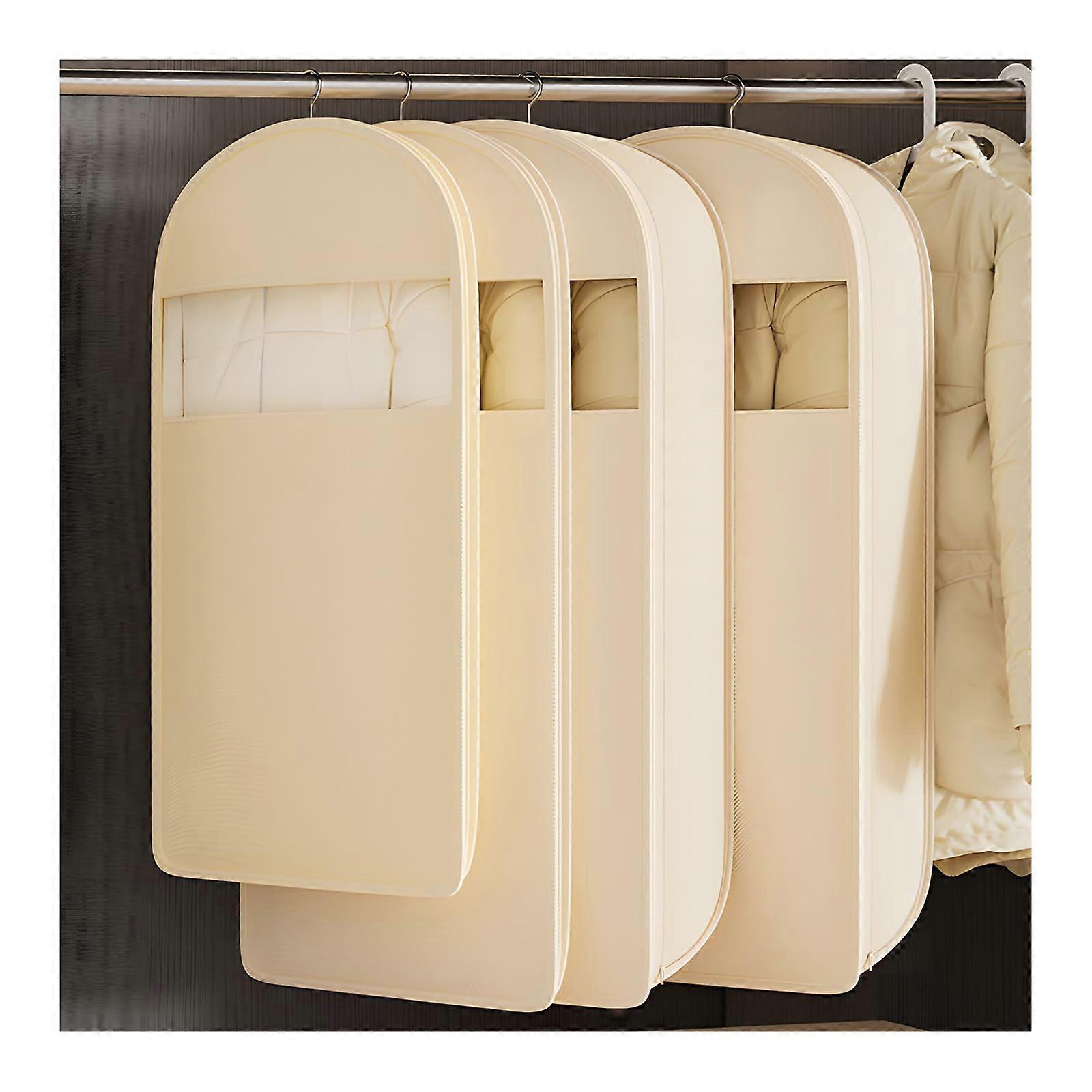 Garment Storage Bag with Compression Zipper, Space Saving Waterproof Dustproof Coat Organizer, Beige Large