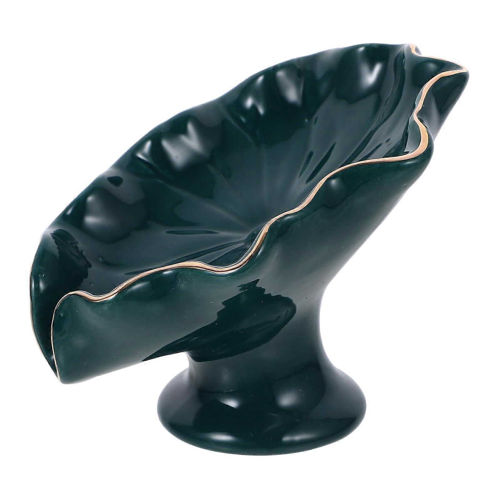 Ceramic Soap Dish with Drainage Decorative Bathroom Soap Holder Keeps Soap Dry Green