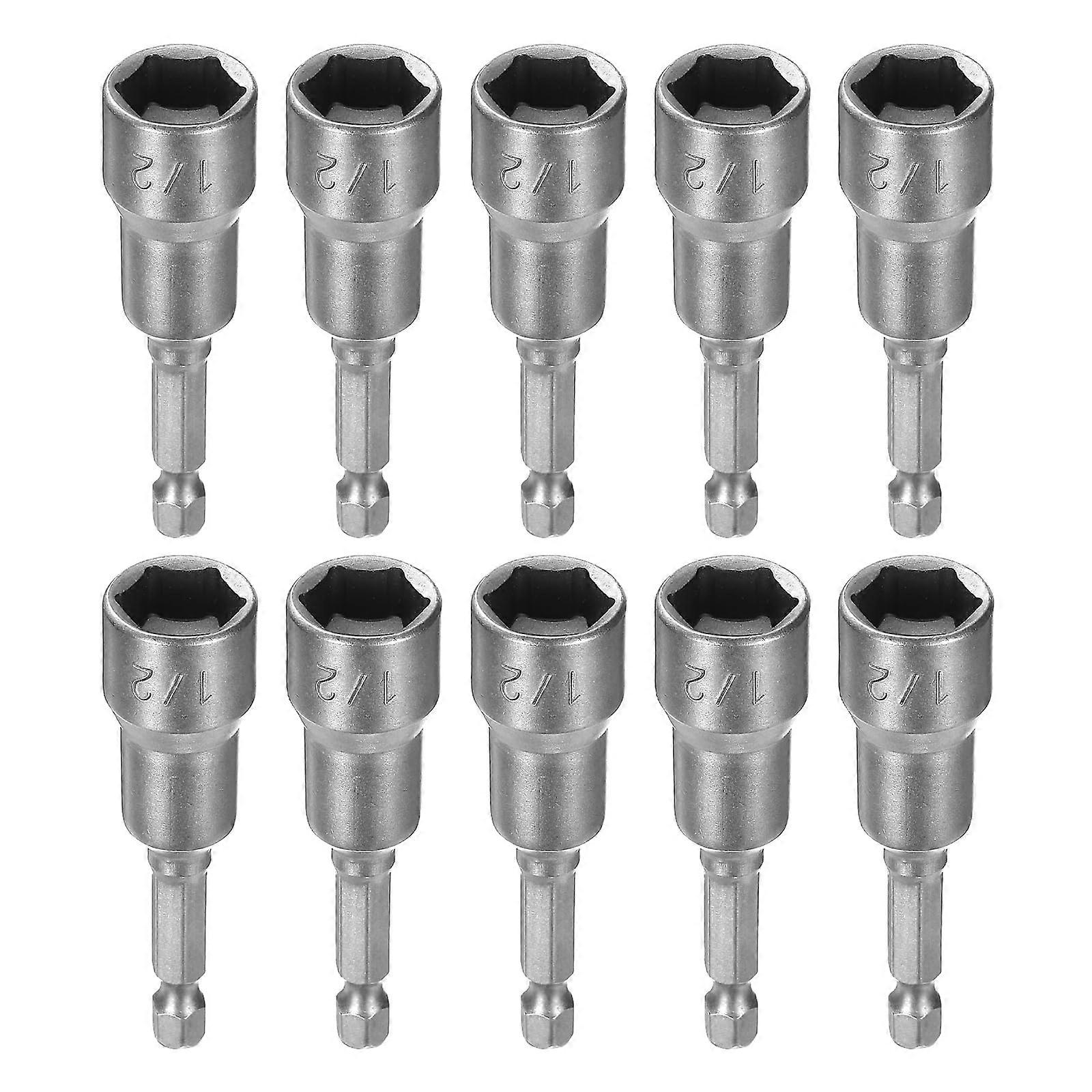 10pcs 1/2 Inch Hex Nut Driver Bit Set CRV Steel 6Point Socket QuickChange for Impact Drivers