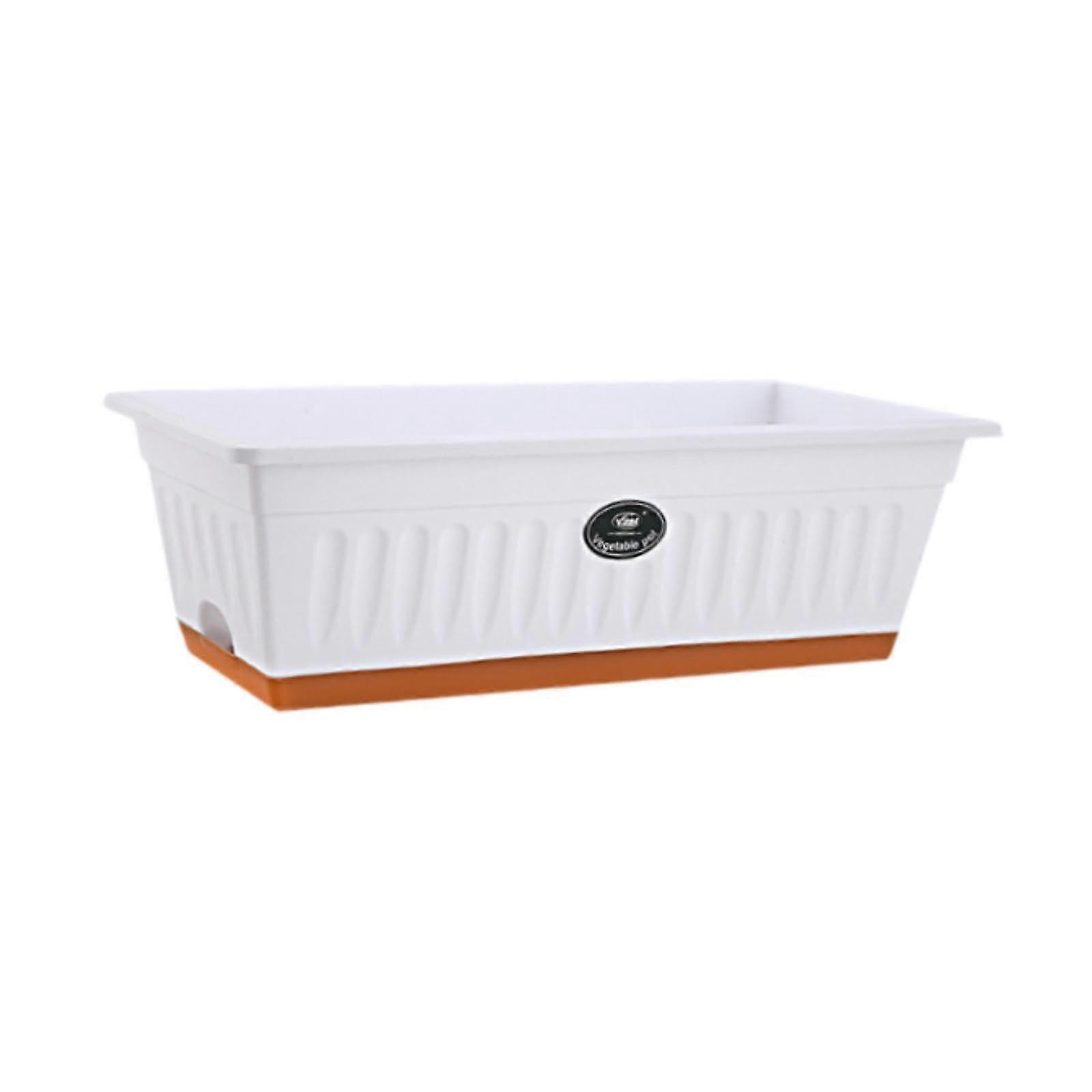 Plastic Window Box Planter with Drainage Tray, Rectangular Windowsill Flower Trough for Garden Patio White