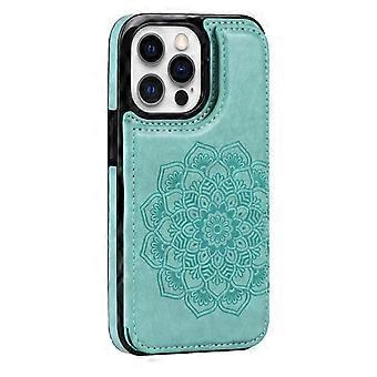 Case For Iphone 13 Green - Double Buckle Embossed Mandala Leather Mandala Double Stand Card Holder No4997