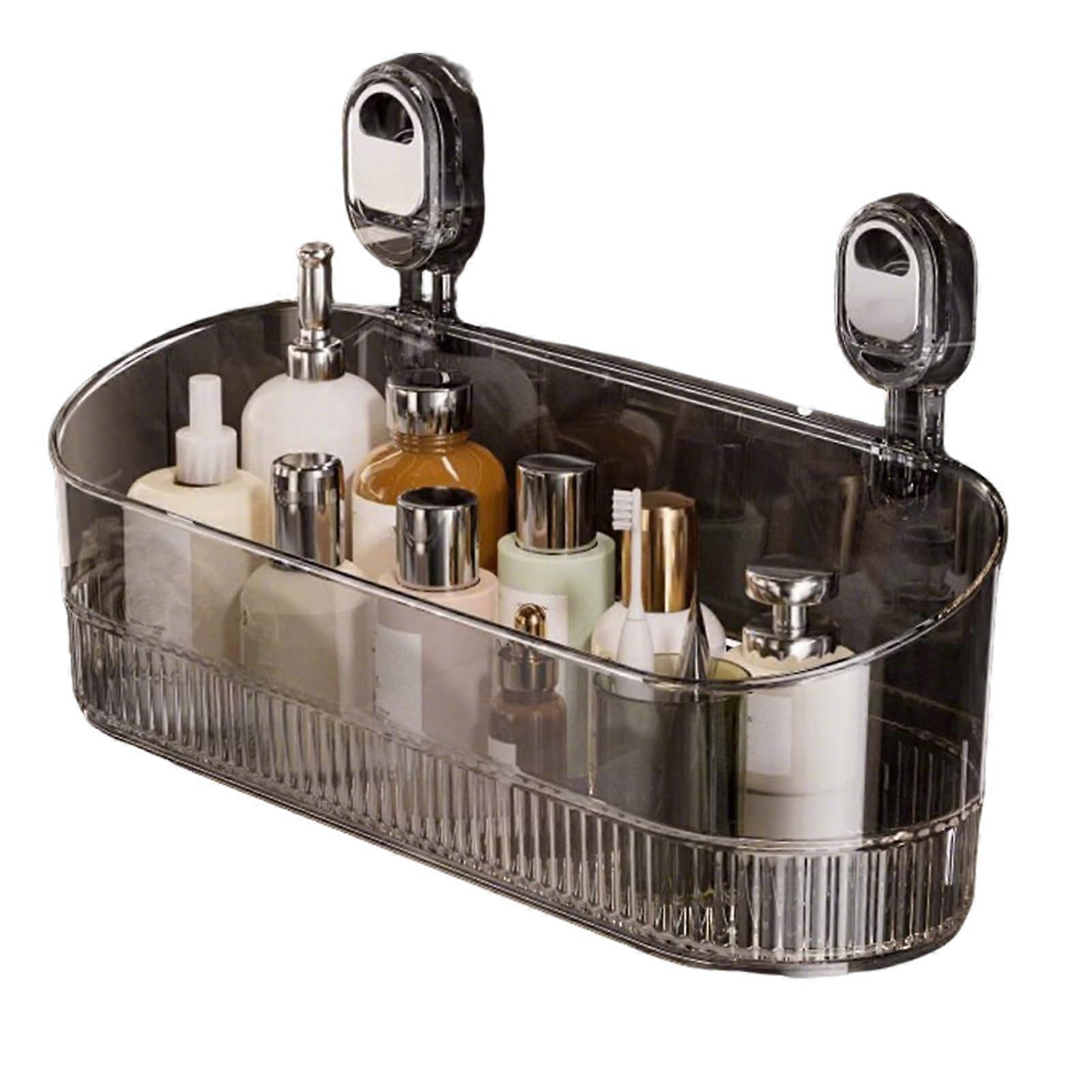 Bathroom Suction Shelf with Powerful Hold and Drainage, No Drill Wall Mounted Storage Rack Gray