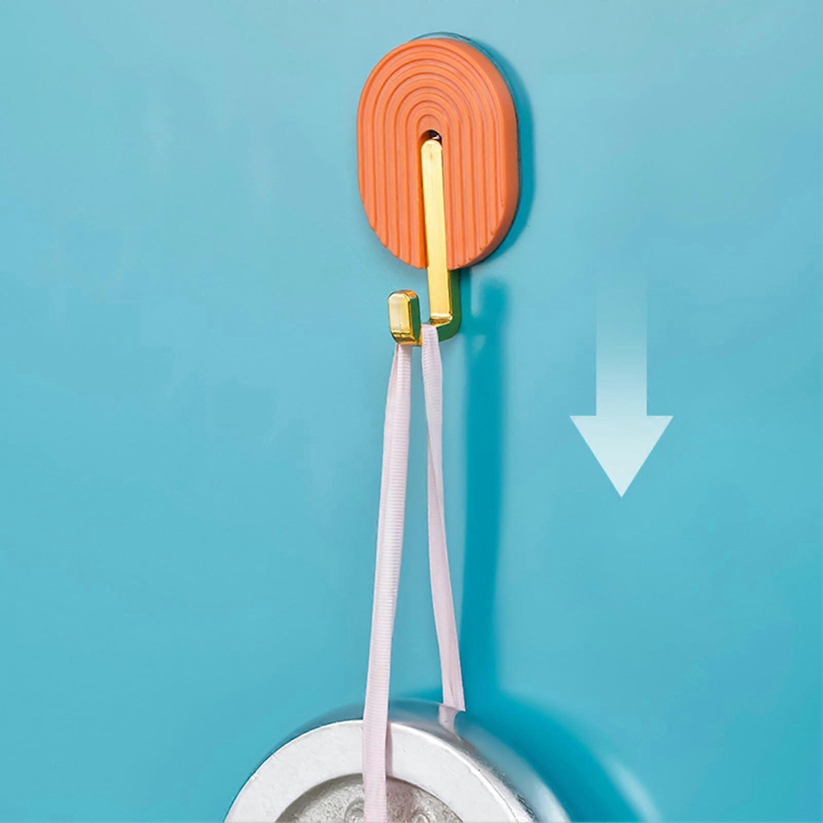 2pcs Wall Hooks Strong Adhesive Grip Rustproof Waterproof for Bathroom Kitchen Towels Orange