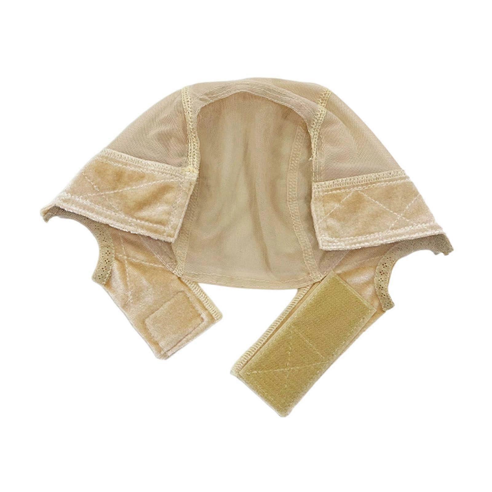 Beige Adjustable Wig Cap with Strap Fit and Ergonomic Ear Design for Outdoor Use