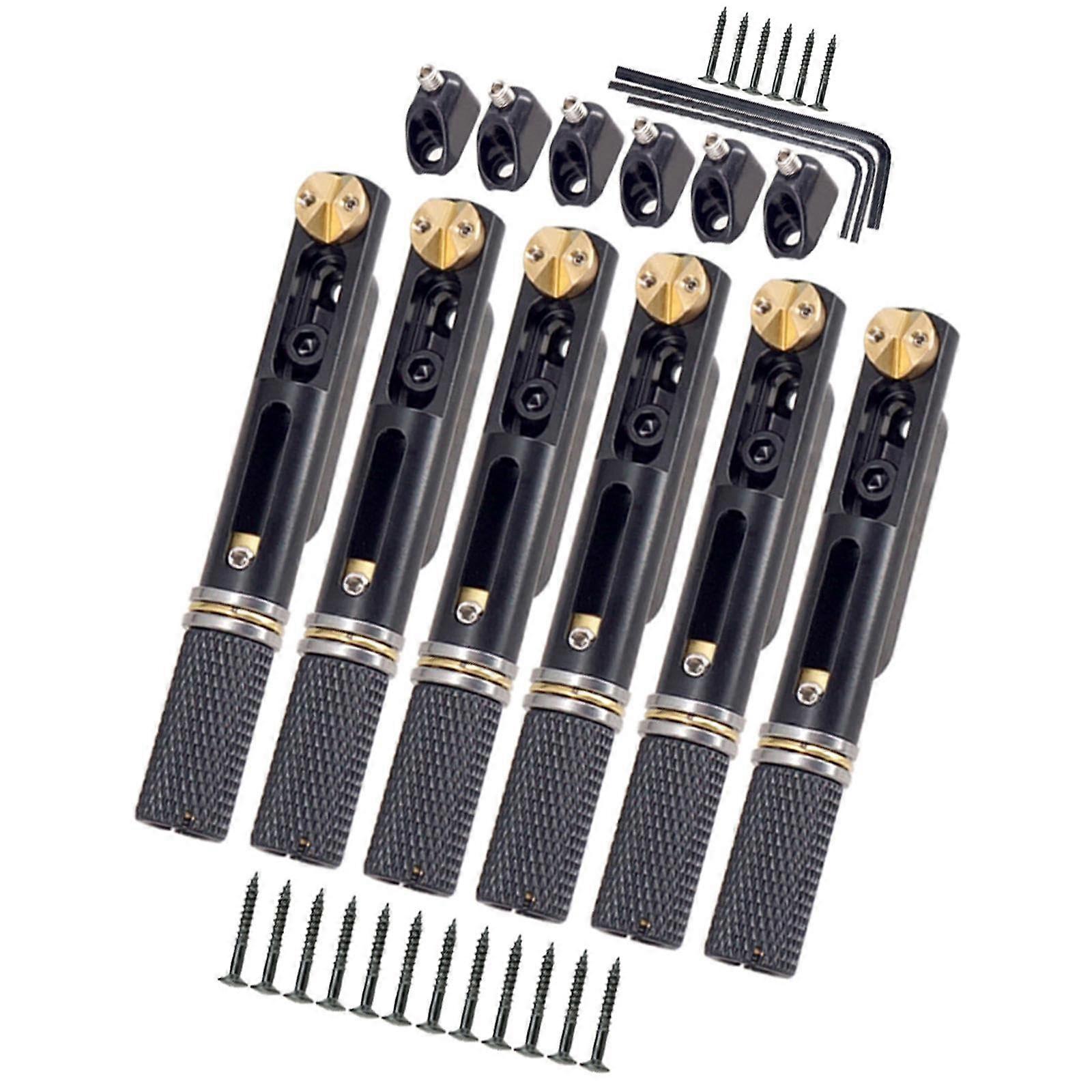 6 String Headless Guitar Bridge Black Metal Replacement Kit with Nut and Wrench for Enhanced Tuning Stability