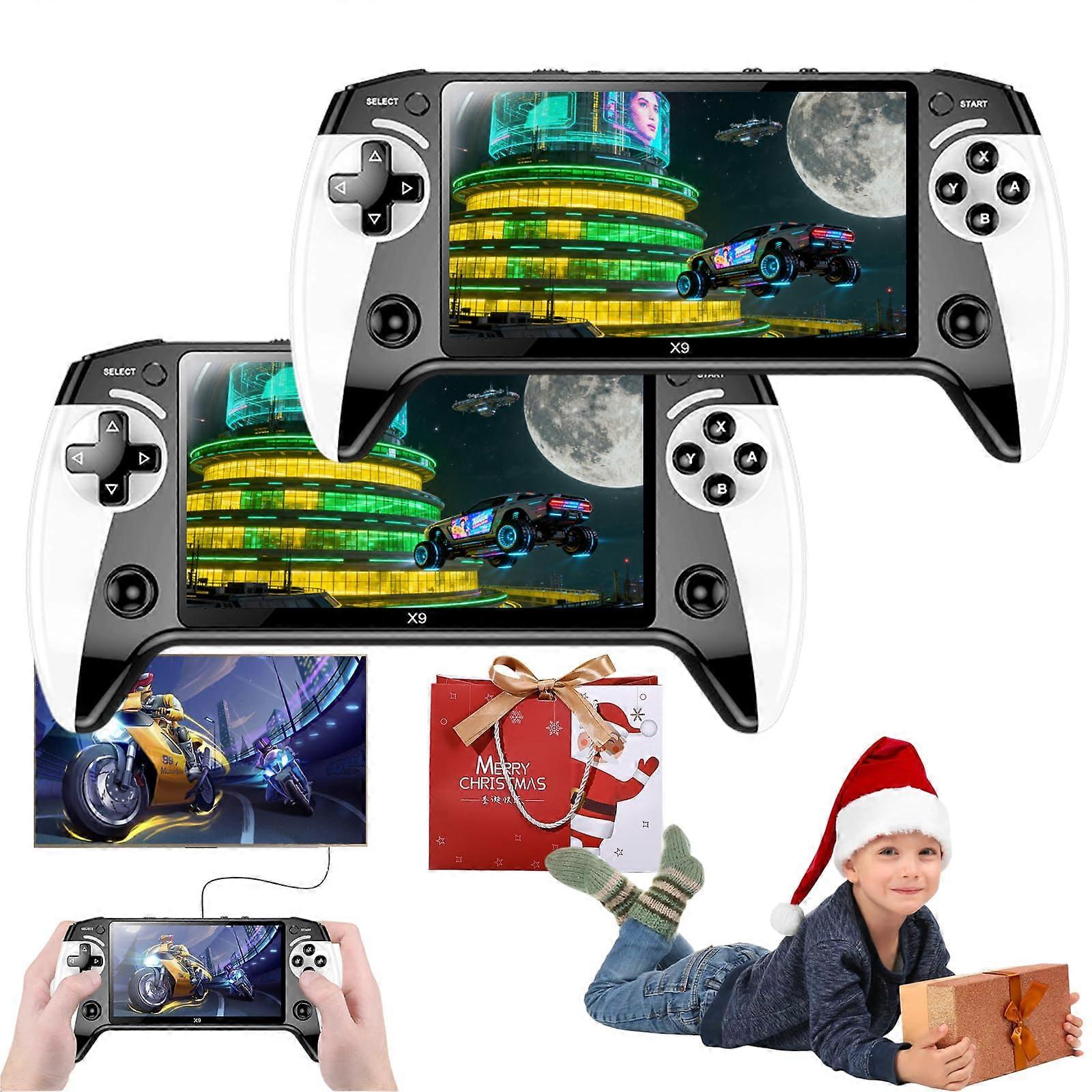 X9 Retro Handheld Game Console 2pcs,5.5 Inch HD IPS Screen,20000+ Builtin Games,TV Output Support