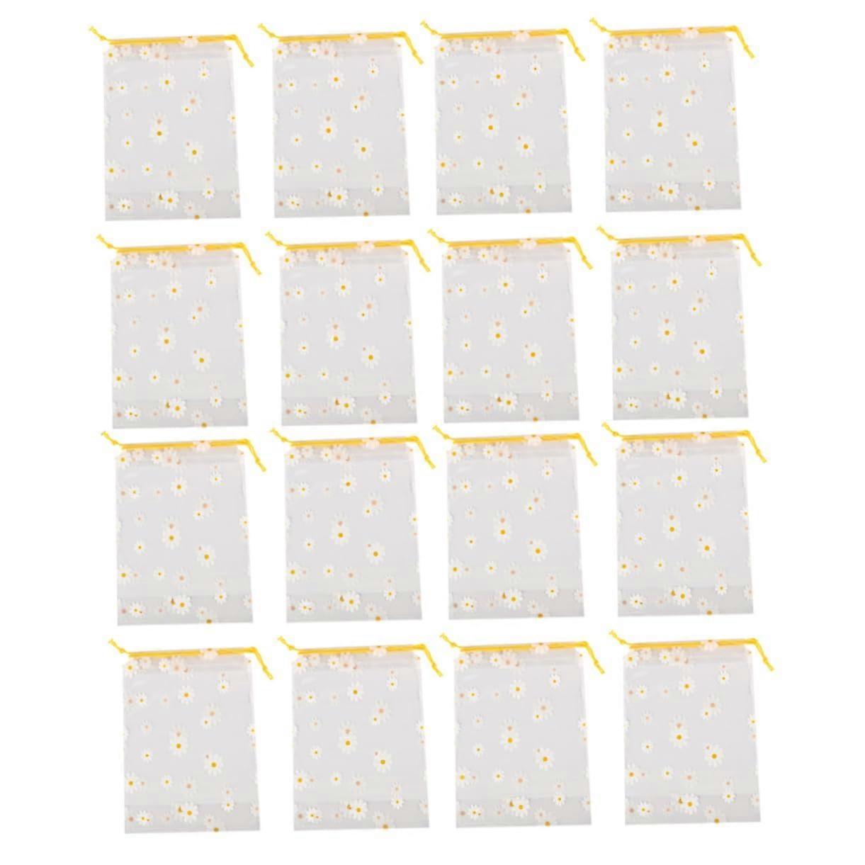 25Pcs Transparent Daisy Drawstring Bag Clear Plastic Storage Pouch for Camping Travel Organization