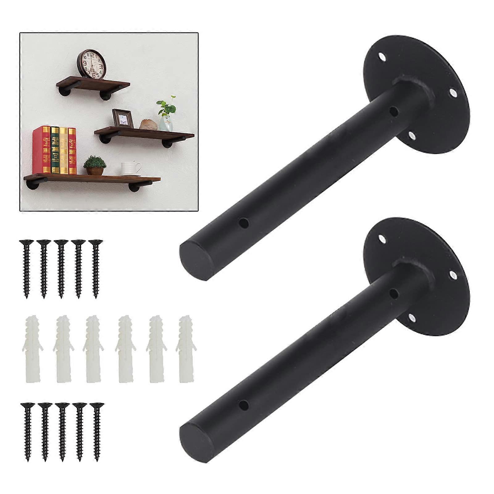 30cm Black Floating Shelf Brackets HeavyDuty Wall Mounted Supports with Screws RustResistant
