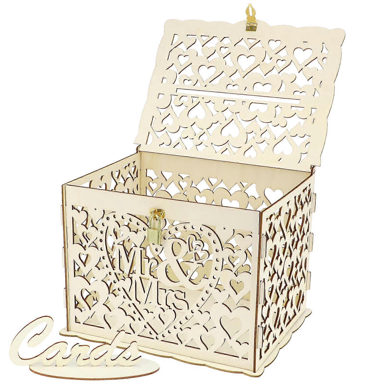 Decorative Wedding Card Box Bamboo Rectangular Shape Storage for Couples Guests Light Yellow 1 Set