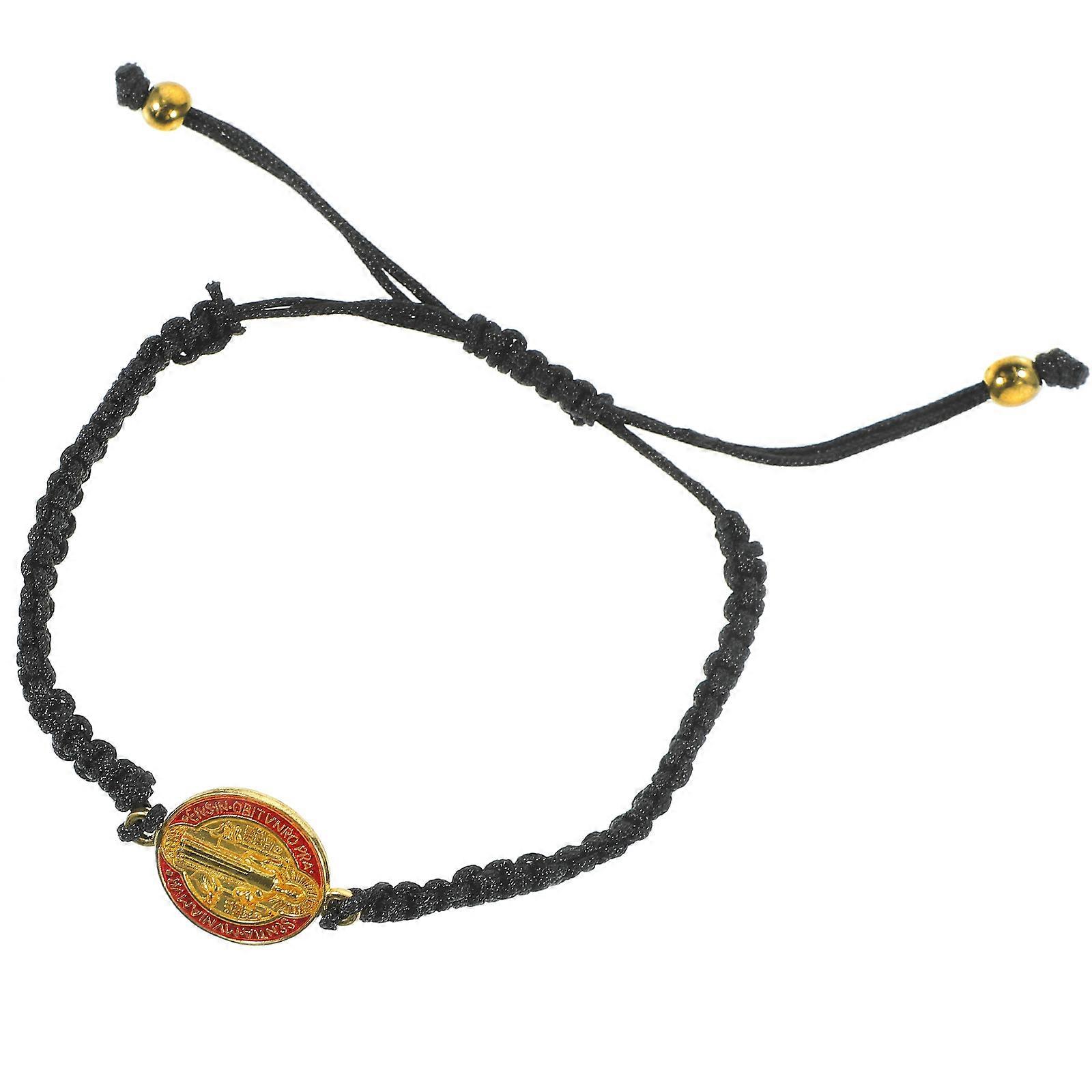 Saint Benedict Adjustable String Bracelet Handmade for Praying Black