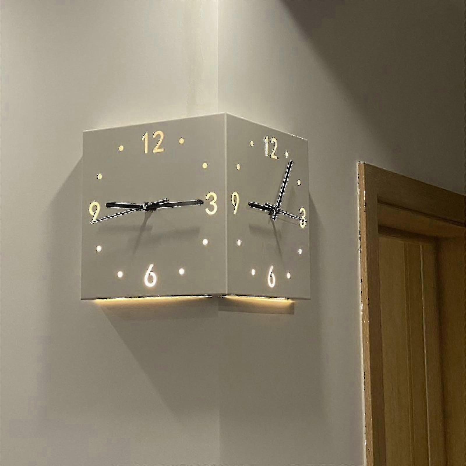 Corner Wall Clock Automatic Induction 3D Double Sided Mute Home Decor
