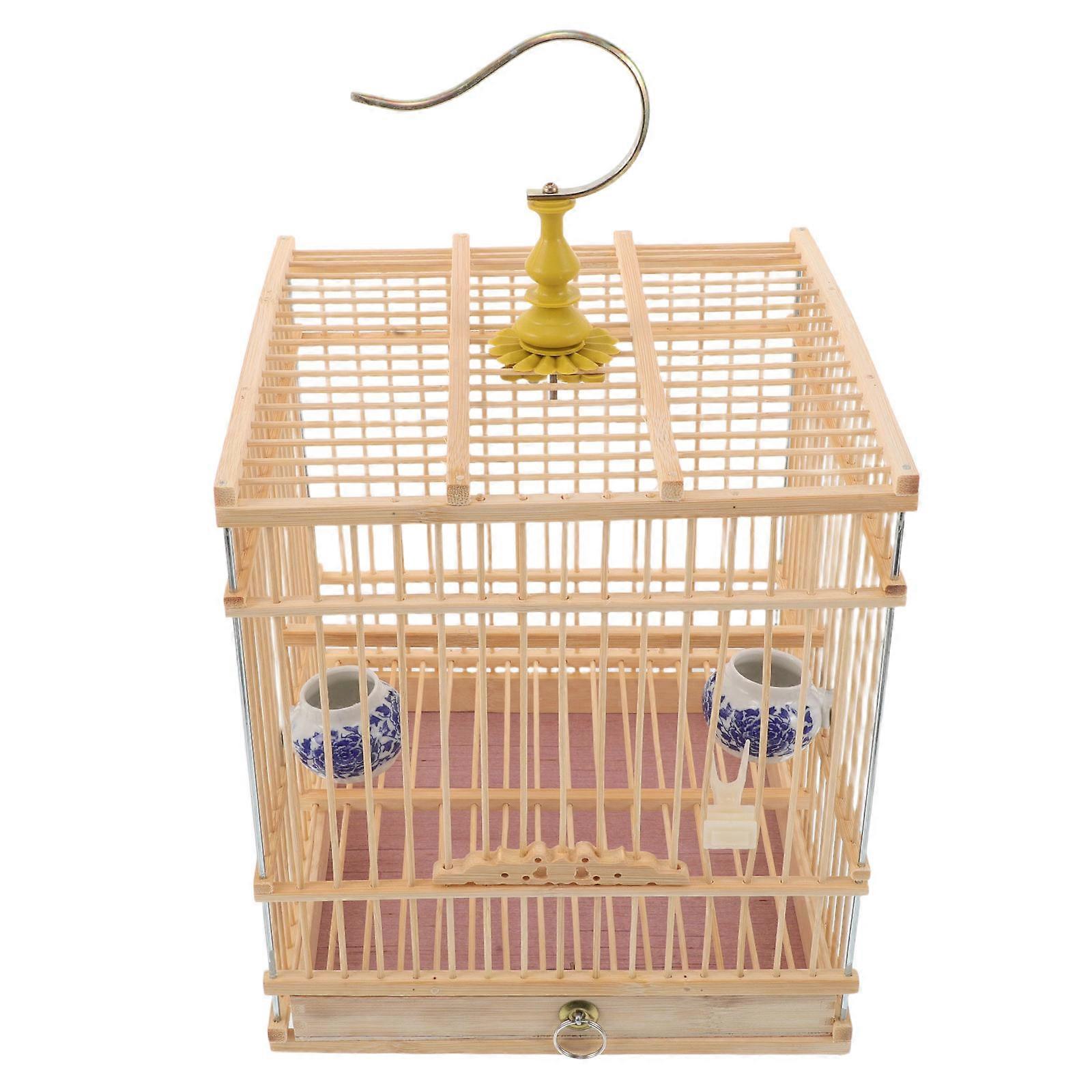 Bamboo Bird Cage for with Hanging Hook Handmade Rectangular Cage