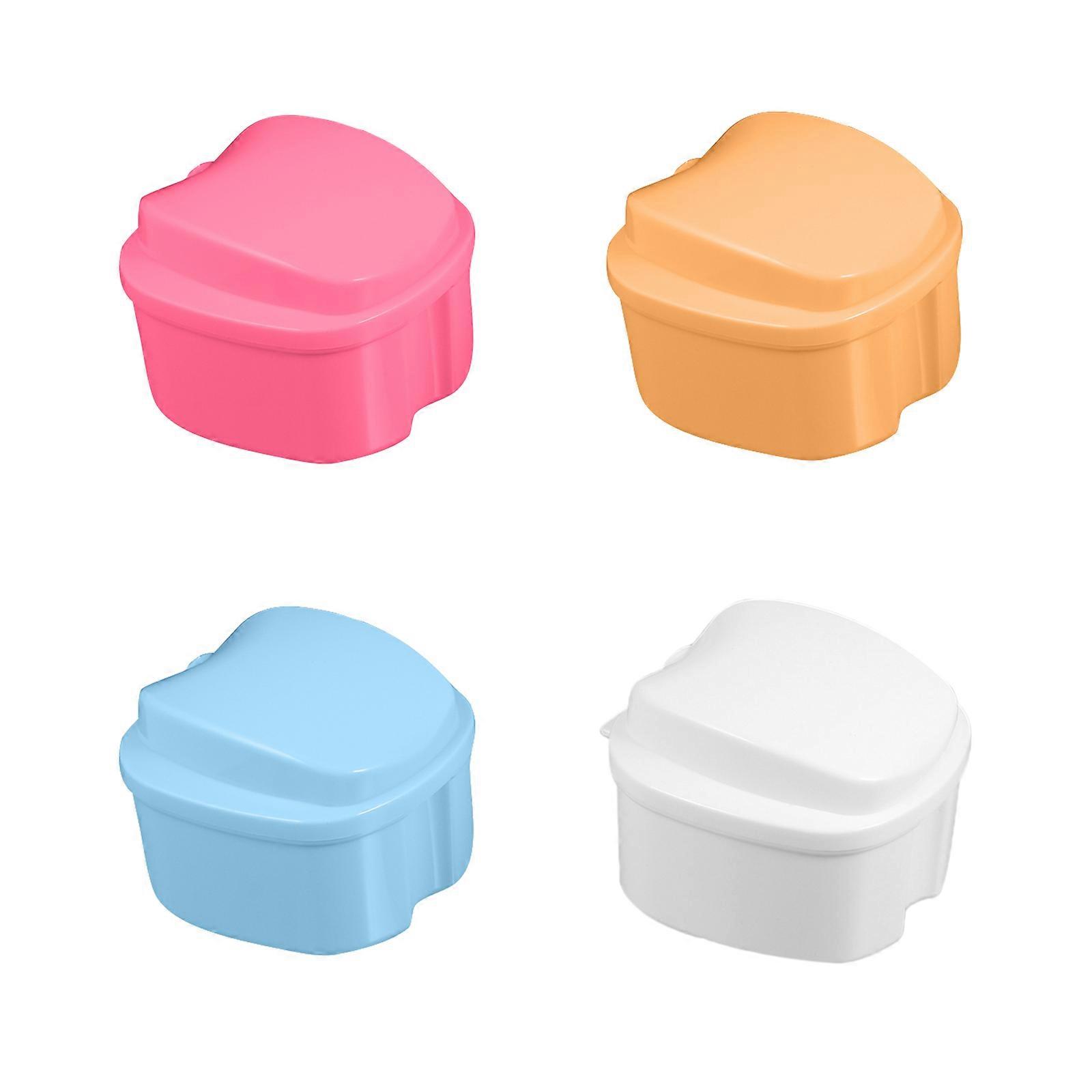 False Teeth Storage Case Denture Bath Box for Cleaning 4Pcs