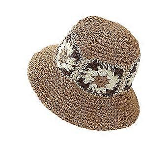 Böhmischer Strohhut – mit Blumenmuster, faltbar, breite Krempe – für den Sommerstrand