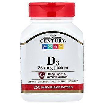 21st Century, Vitamin D3, 25 mcg (1,000 IU), 250 Rapid Release Softgels