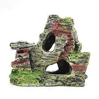 Mountain View Rockery Hiding Cave Ornament, Small Fish Net for Fish Tank 11x9cm Resin Aquarium Rocks for Fish Tank Decoration