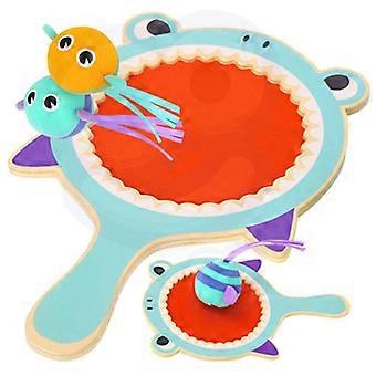 WOOPIE GREEN Kardborrespel CATCH BALL Skicklighet Paddelhaj + 2 Fiskbollar