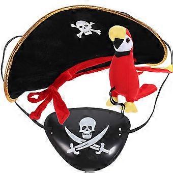 1 Set Halloween Pirata Cosplay Disfraz Divertido Sombrero Pirata Ojo Máscara Loro Ornamento