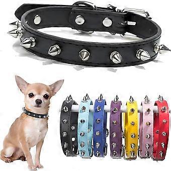 Halsband met spikes voor kleine honden, PU-leer, anti-bijthalsband voor puppy's, anti-bijthalsband met klinknagels, kattenhalsband voor kittens, extra kleine en middelgrote huisdieren zoals chihuahua's.
