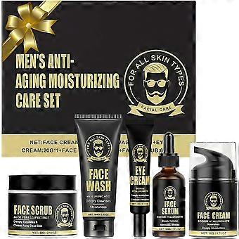 Mens Anti-Aging Skincare Set: Face Wash, Scrub, Day/Night Moisturizer, Eye Cream & Anti-Wrinkle Serum - Gift-Ready Skincare Kit for Men - Combat Fine 