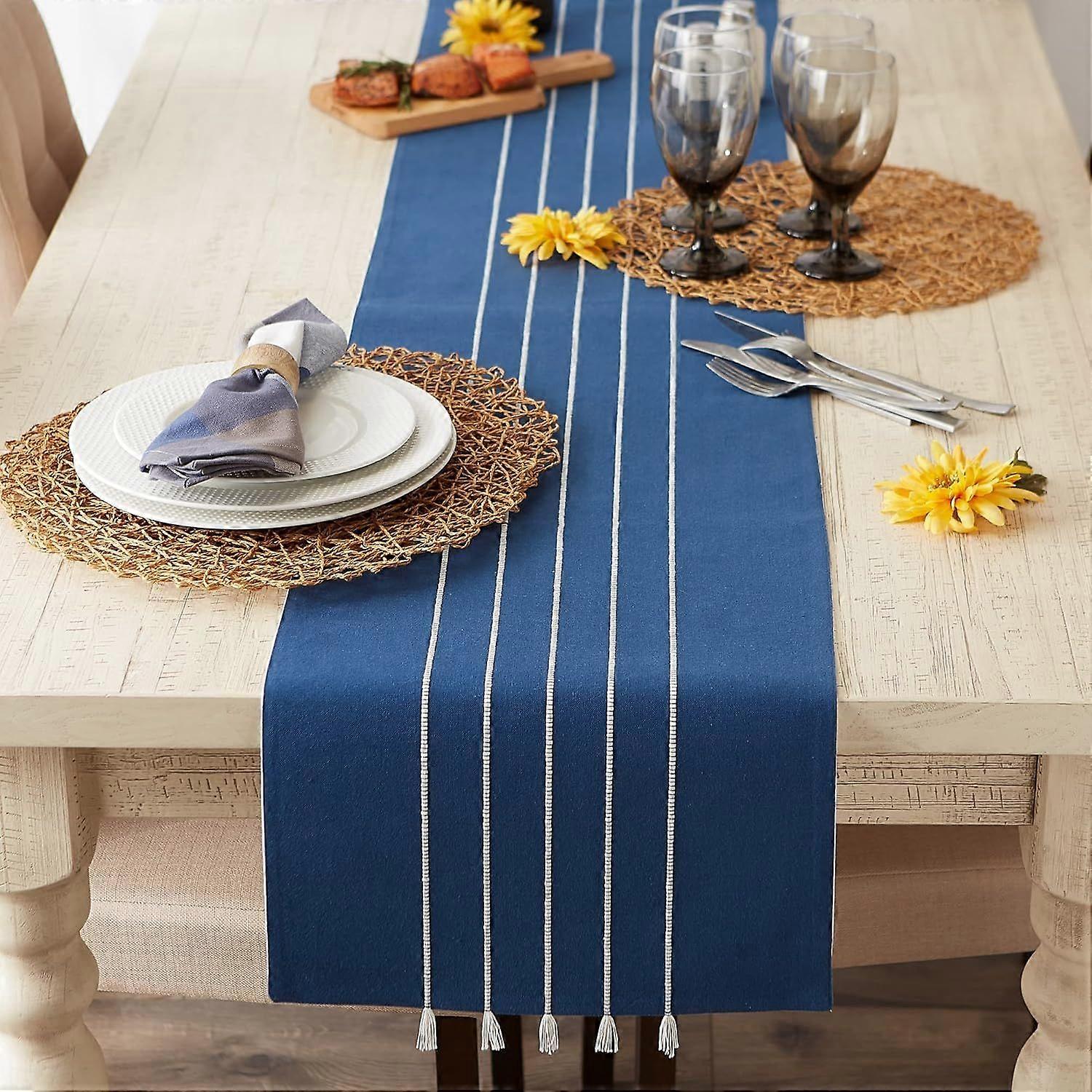 Tassel Stripe Tabletop Collection Decorative, Machine Washable, Table Runner